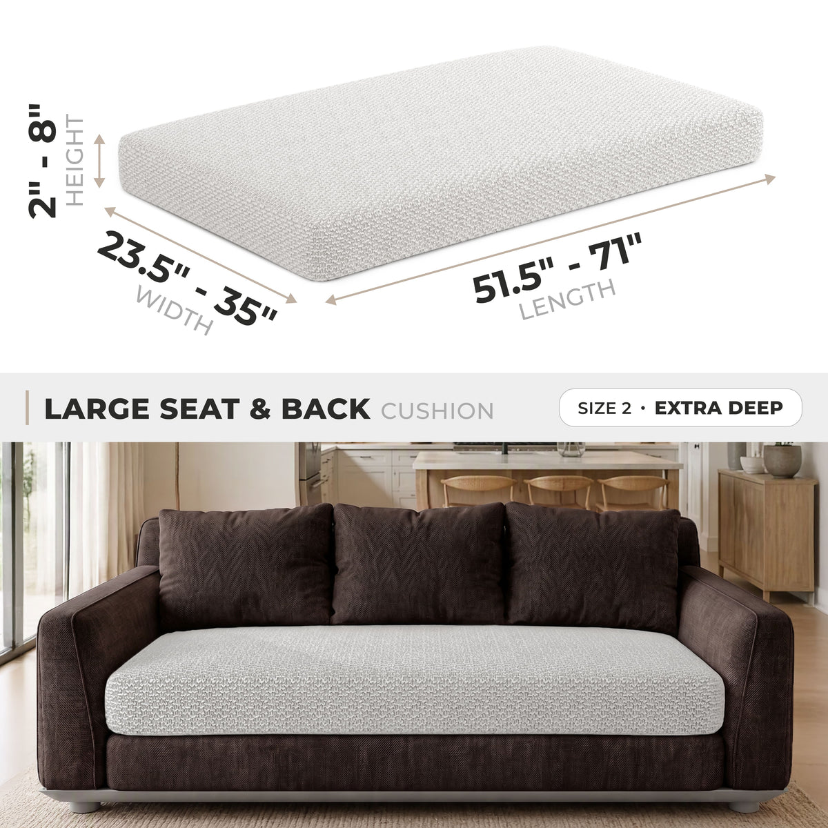 Sofa Cushion Cover (Extra Deep), Comfy Seat Collection – Light Grey, size guide | Light Grey