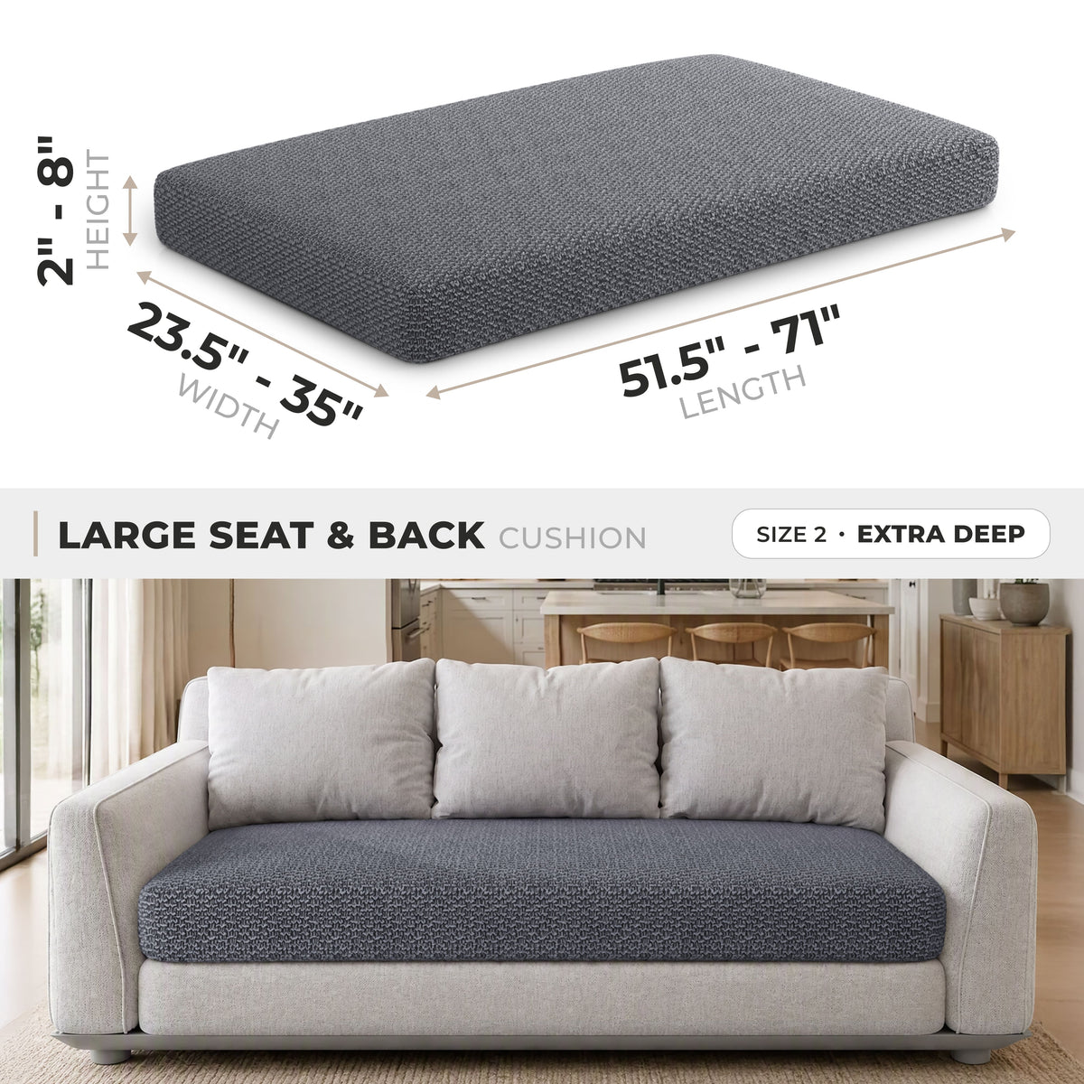 Sofa Cushion Cover (Extra Deep), Comfy Seat Collection – Dark Grey, size guide | Dark Grey
