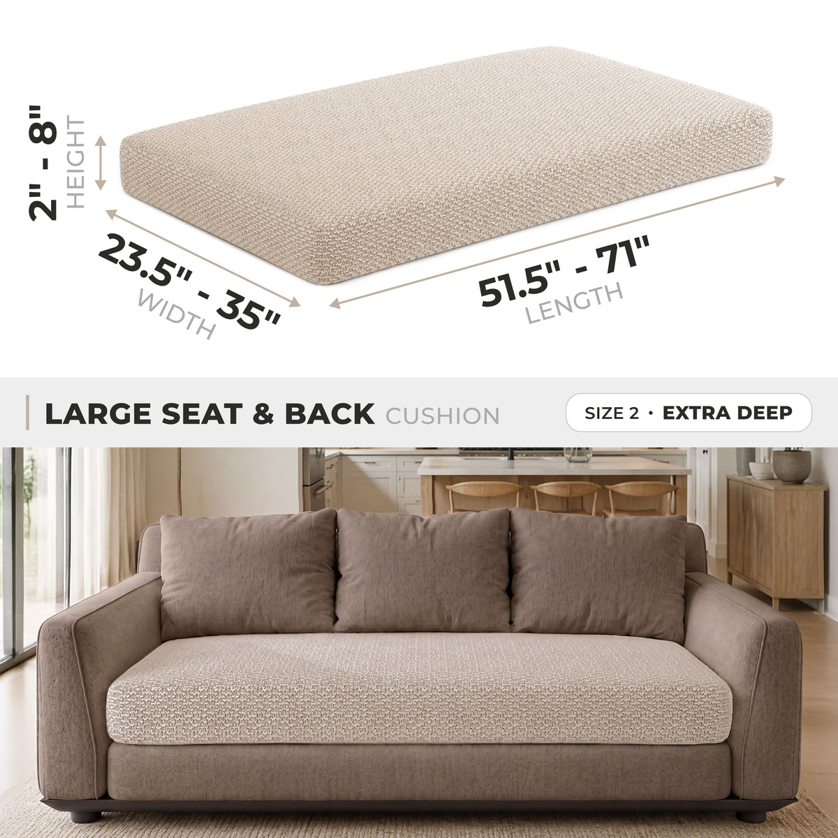 Sofa Cushion Cover (Extra Deep), Comfy Seat Collection – Macadamia, size guide | Macadamia