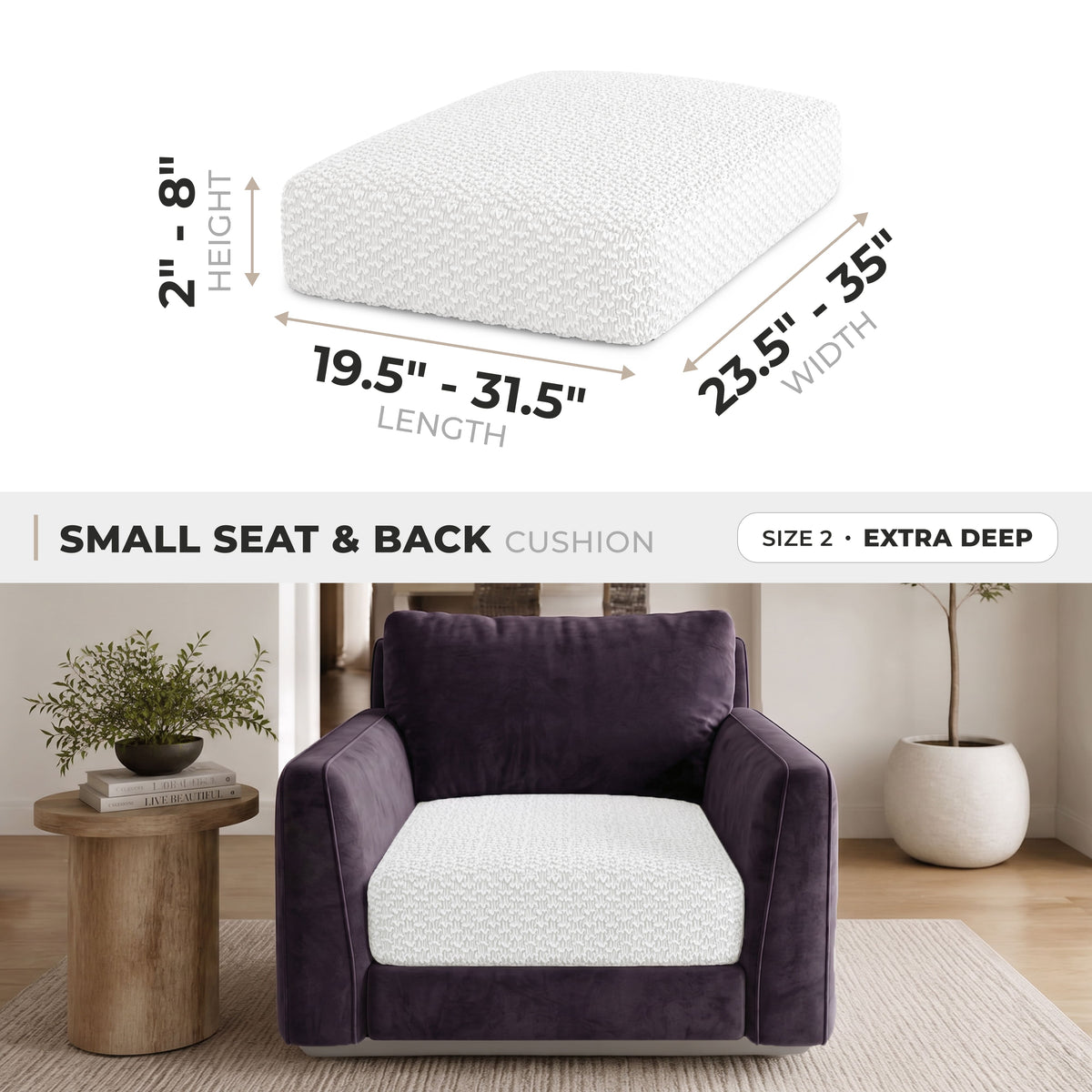 Seat & Back Cushion Cover (Extra Deep), Comfy Seat Collection – Crisp White, size guide | Crisp White