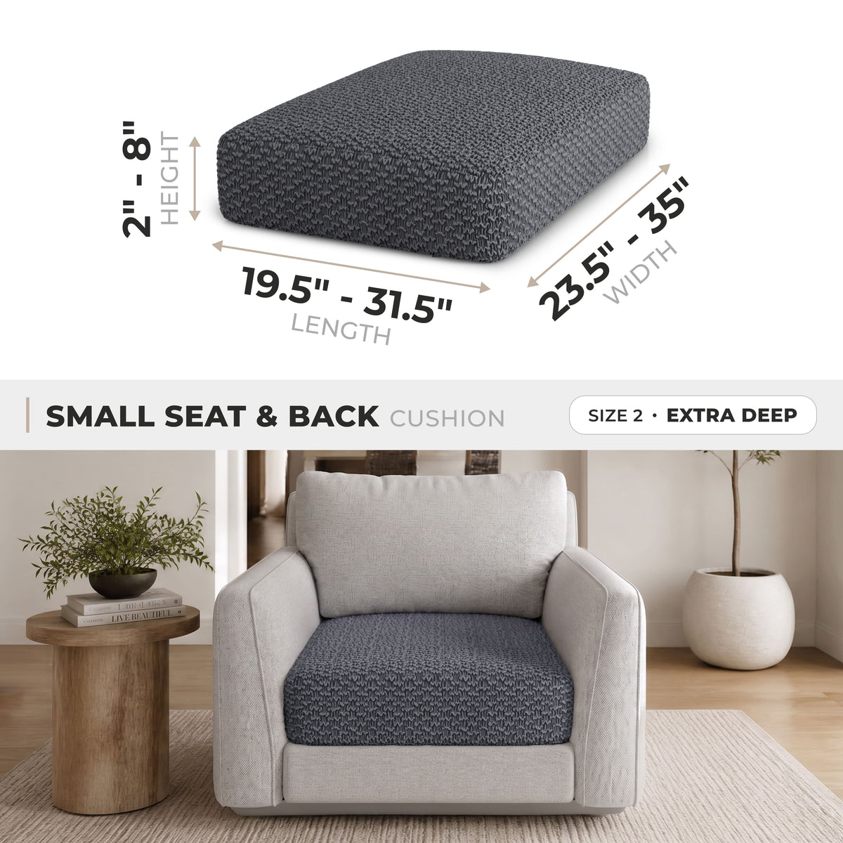 Seat & Back Cushion Cover (Extra Deep), Comfy Seat Collection – Dark Grey, size guide | Dark Grey
