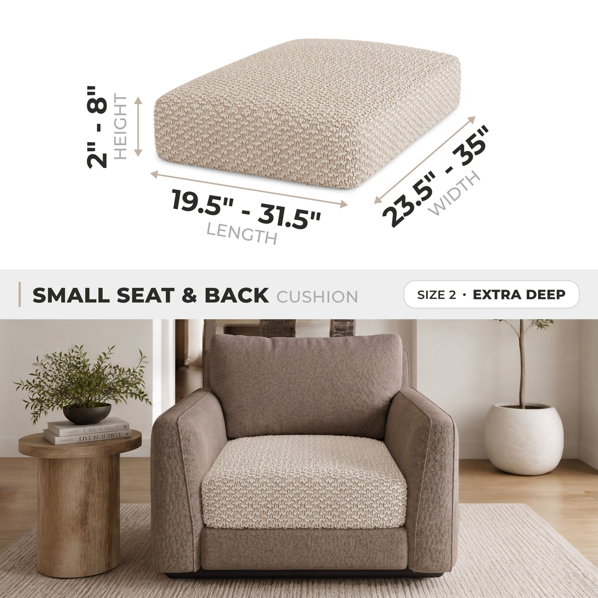Seat & Back Cushion Cover (Extra Deep), Comfy Seat Collection – Macadamia, size guide | Macadamia