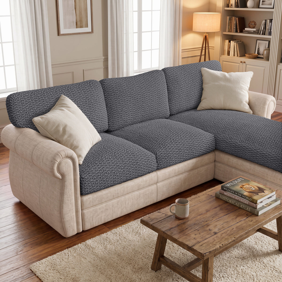 Deep Small Cushion Cover, Comfy Seat Collection – Dark Grey, interior view 1 | Dark Grey