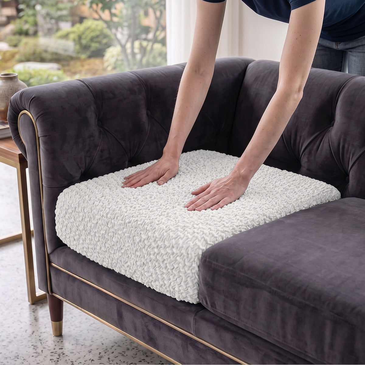 Deep Large Cushion Cover, Comfy Seat Collection – Crisp White, lifestyle view | Crisp White