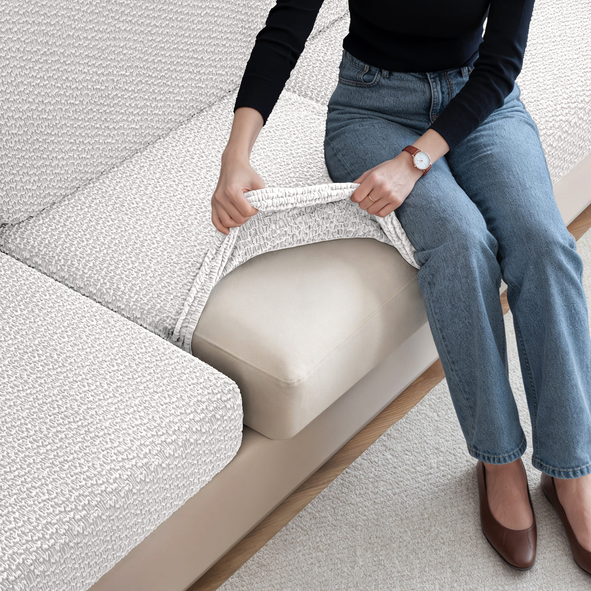 Deep Large Cushion Cover, Comfy Seat Collection – Crisp White, stretch view | Crisp White
