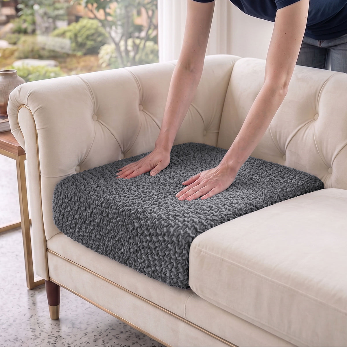 Deep Large Cushion Cover, Comfy Seat Collection – Dark Grey, lifestyle view | Dark Grey