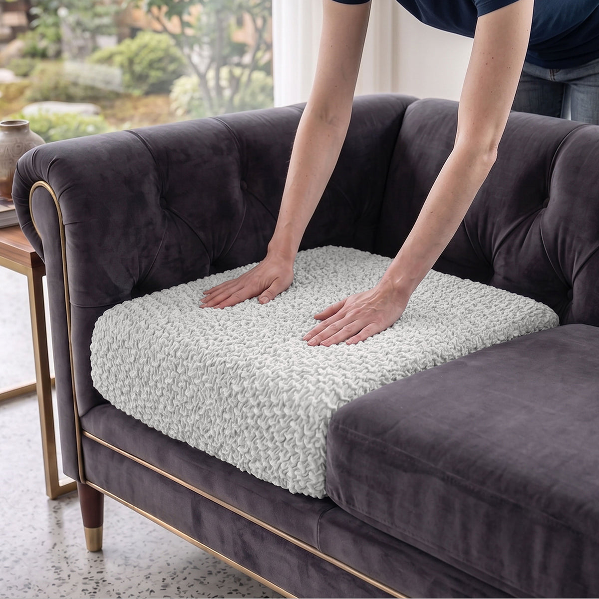 Deep Large Cushion Cover, Comfy Seat Collection – Light Grey, lifestyle view | Light Grey