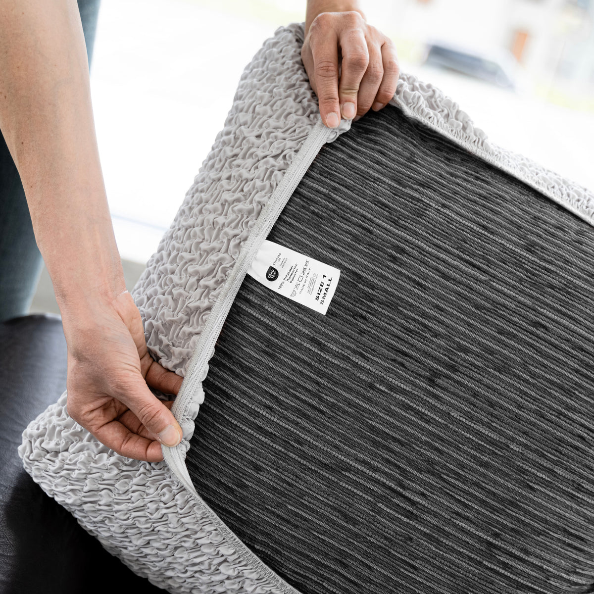 Deep Large Cushion Cover, Comfy Seat Collection – Light Grey, underside view | Light Grey