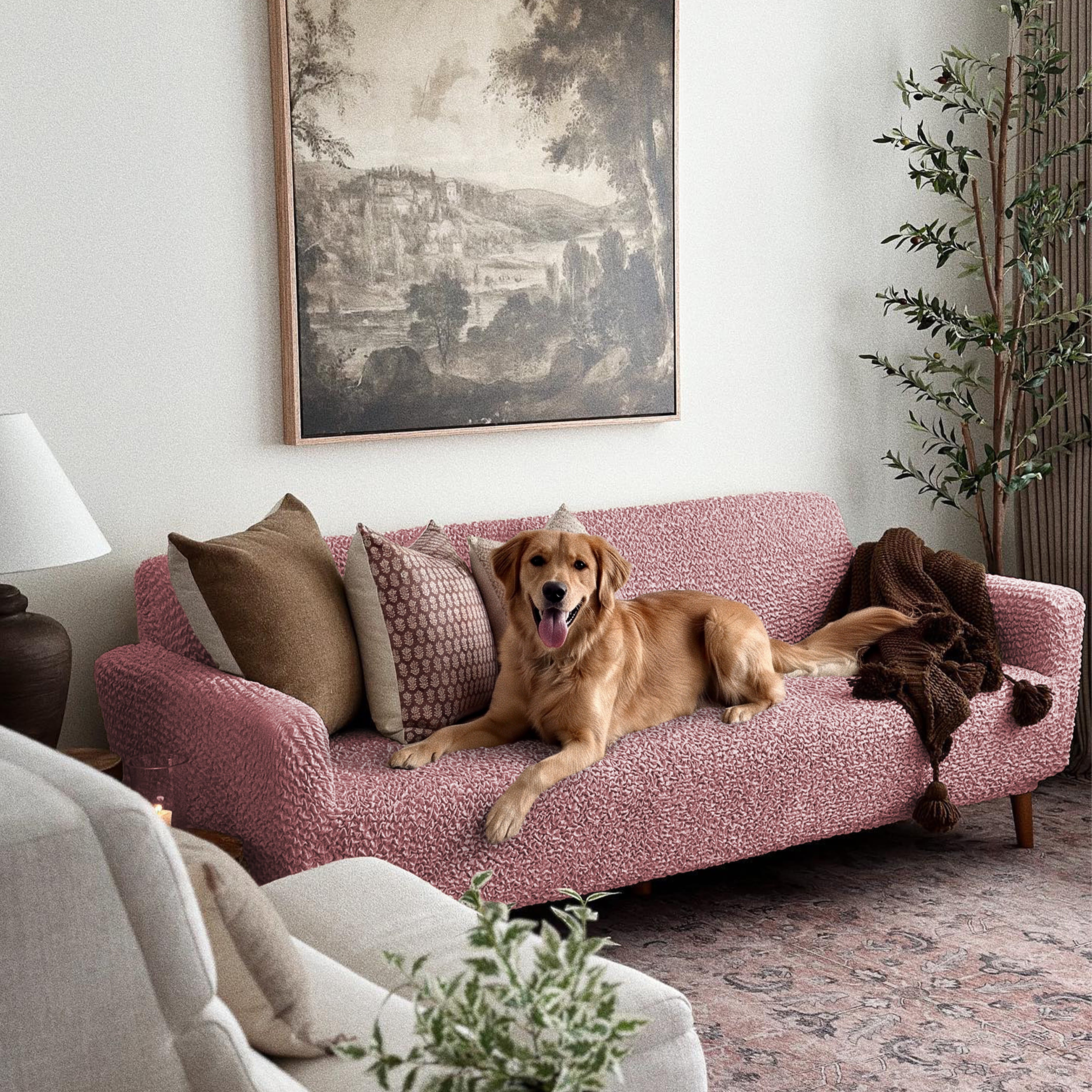 Sofa 3 Seater Slipcover, Comfort Collection – Coral Pink, customer photo | Coral Pink