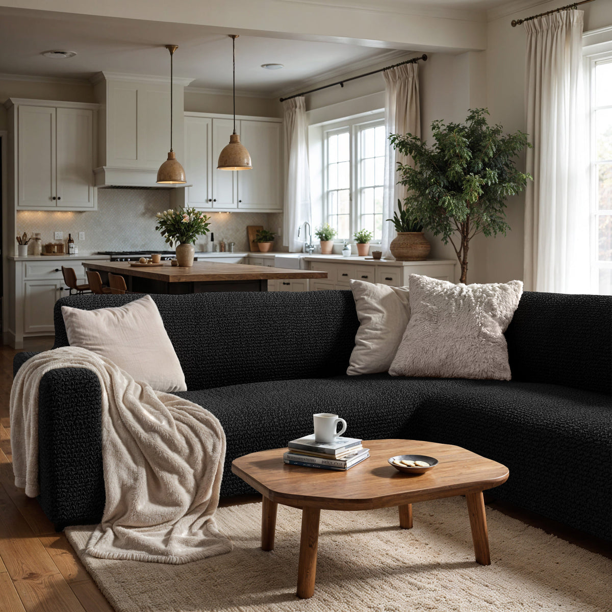 Corner Sofa Slipcover, Comfort Collection – Black, interior view 2 | Black