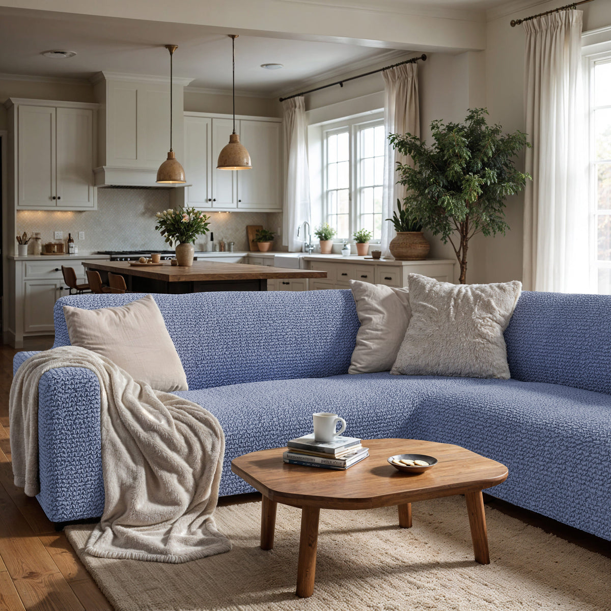 Corner Sofa Slipcover, Comfort Collection – Blue, interior view 2 | Blue