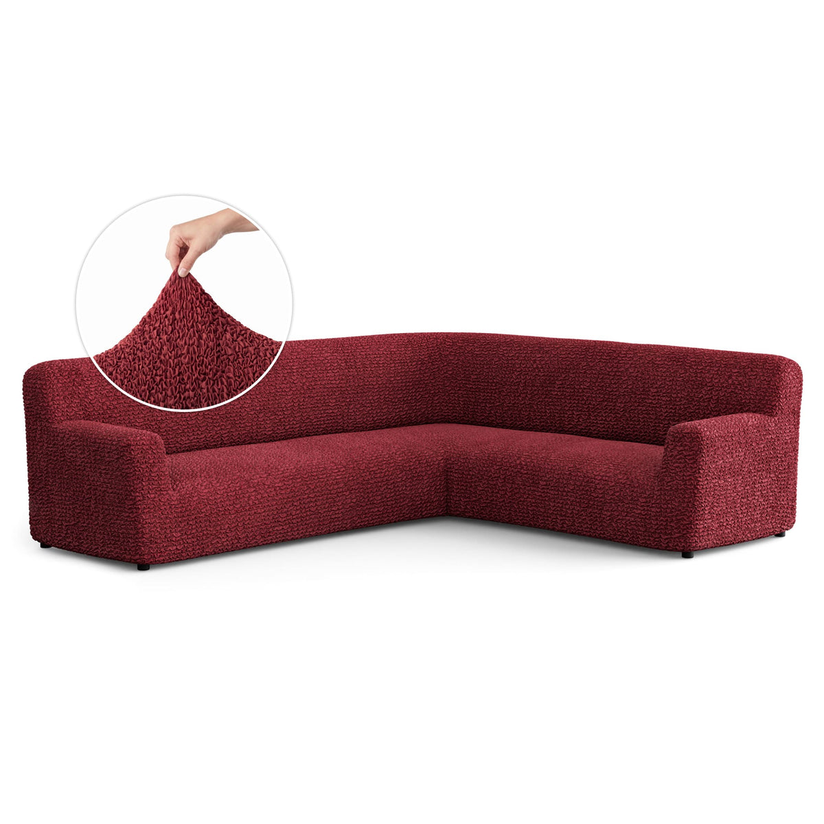 Corner Sofa Slipcover, Comfort Collection – Burgundy, front view | Burgundy