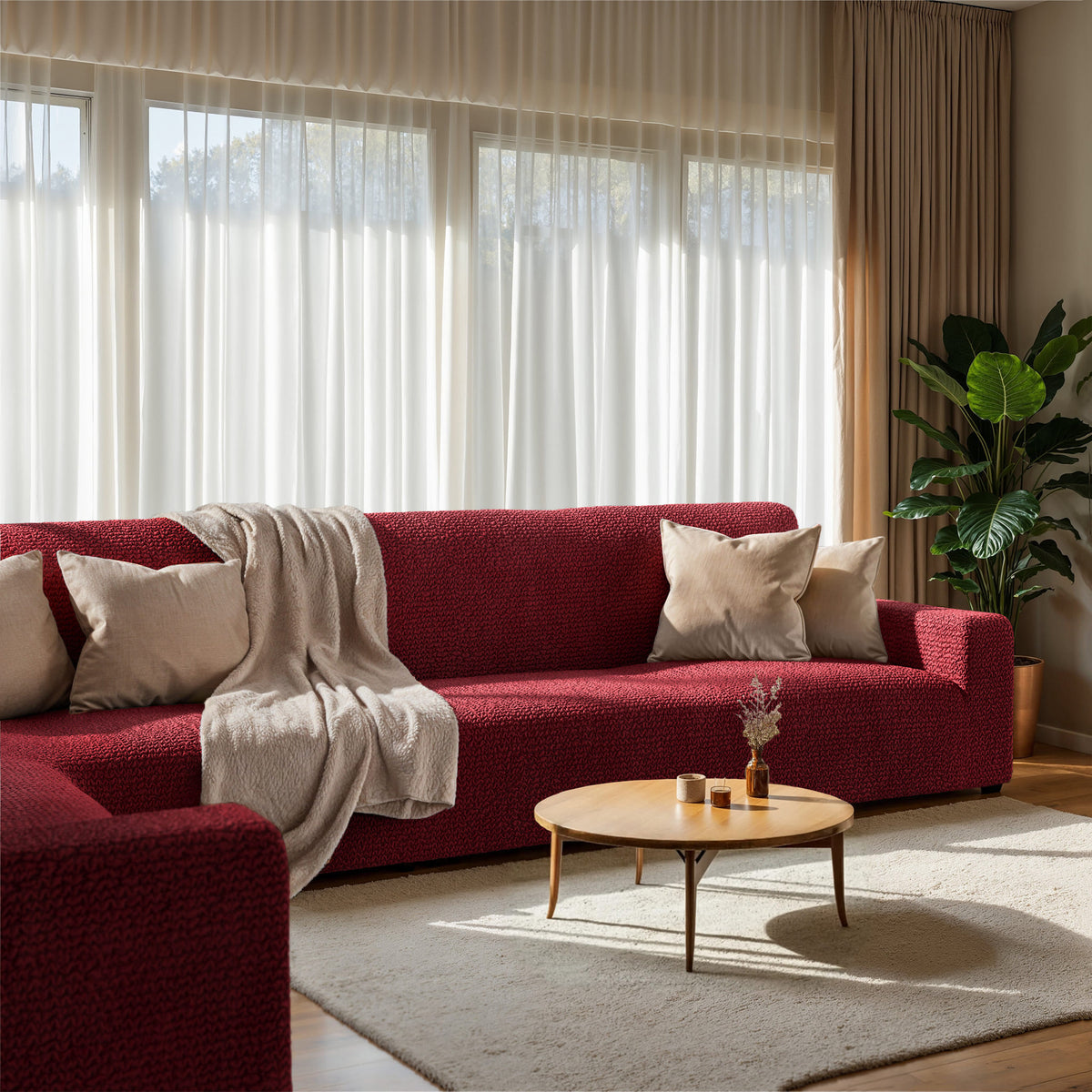 Corner Sofa Slipcover, Comfort Collection – Burgundy, interior view 1 | Burgundy