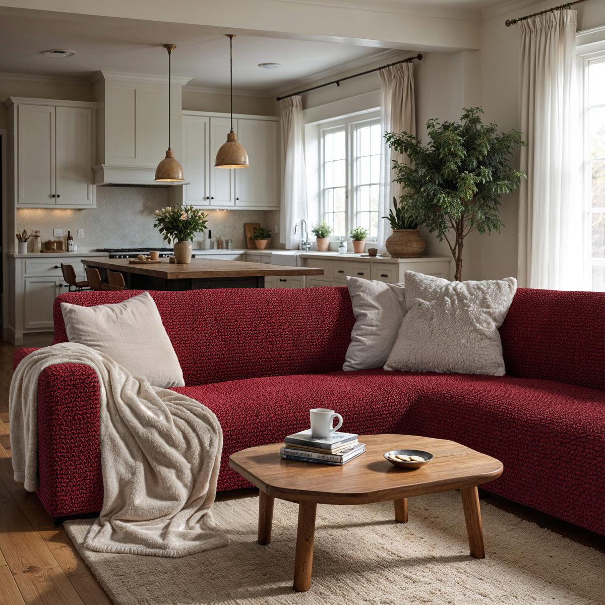 Corner Sofa Slipcover, Comfort Collection – Burgundy, interior view 2 | Burgundy