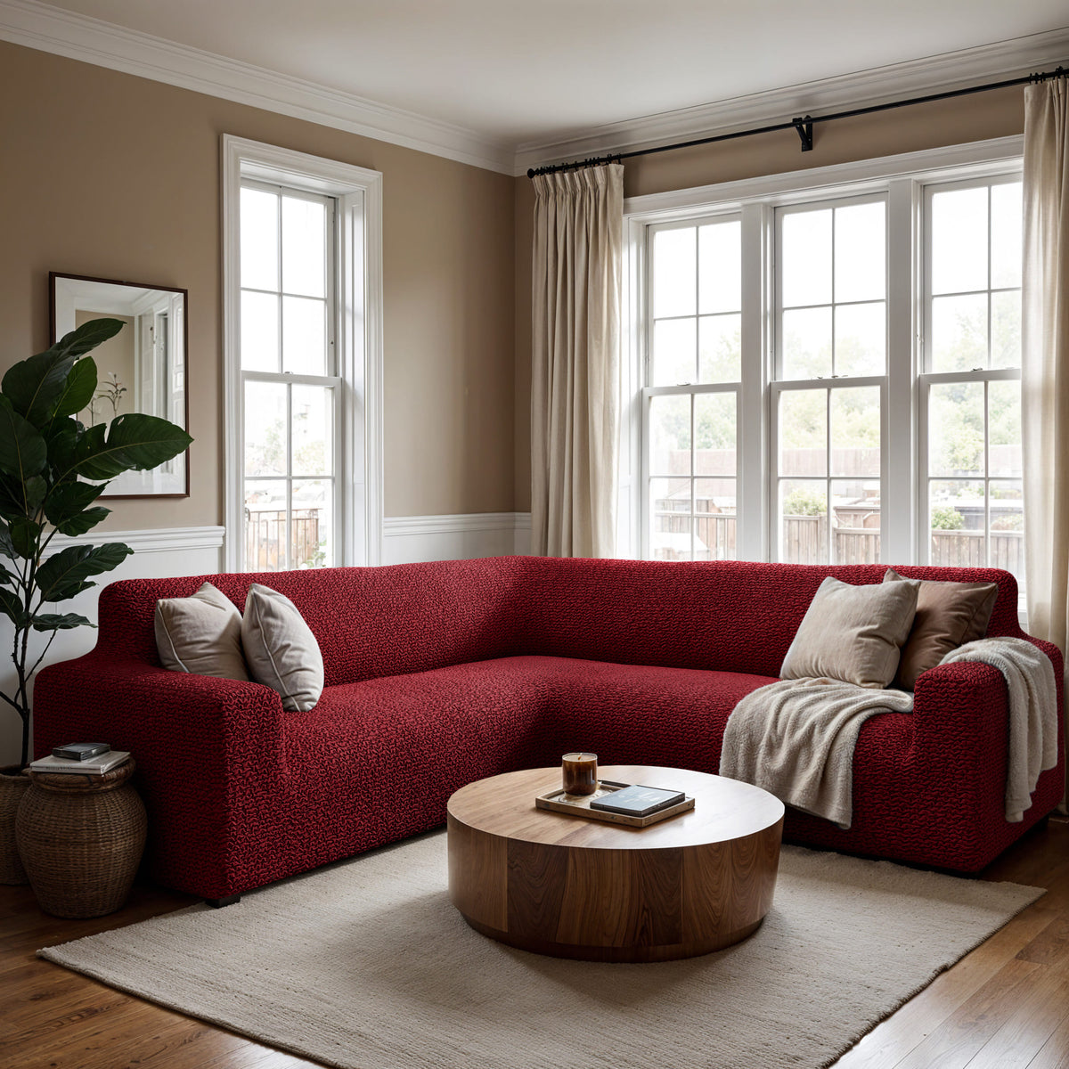 Corner Sofa Slipcover, Comfort Collection – Burgundy, interior view 3 | Burgundy