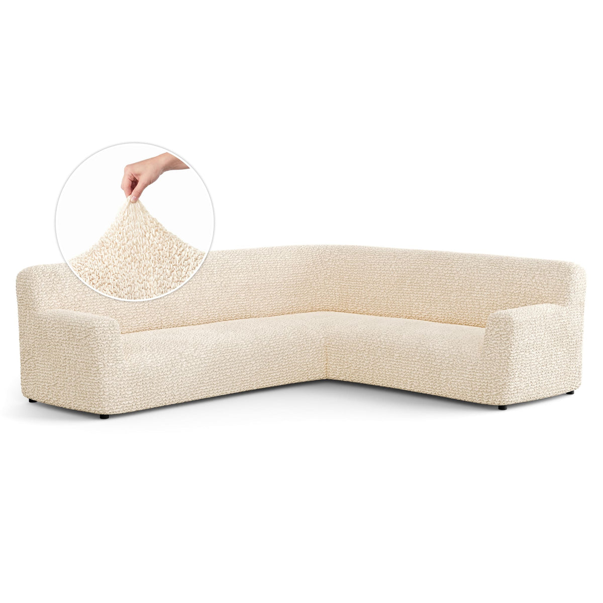 Corner Sofa Slipcover, Comfort Collection – Cream, front view | Cream