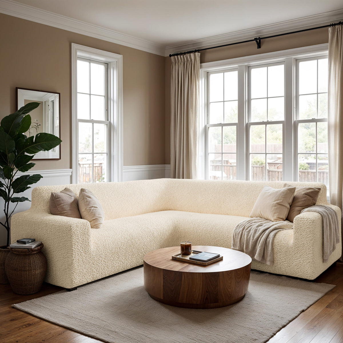 Corner Sofa Slipcover, Comfort Collection – Cream, interior view 3 | Cream
