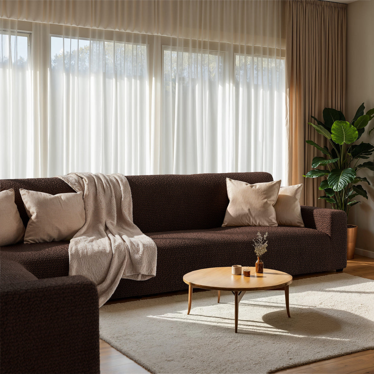 Corner Sofa Slipcover, Comfort Collection – Dark Brown, interior view 1 | Dark Brown