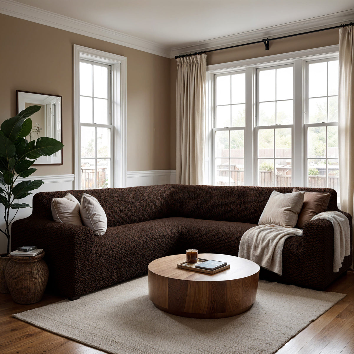 Corner Sofa Slipcover, Comfort Collection – Dark Brown, interior view 3 | Dark Brown