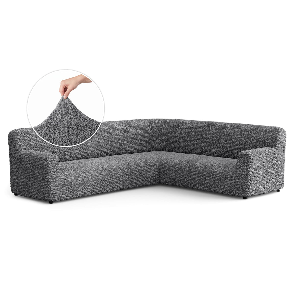 Corner Sofa Slipcover, Comfort Collection – Dark Grey, front view | Dark Grey