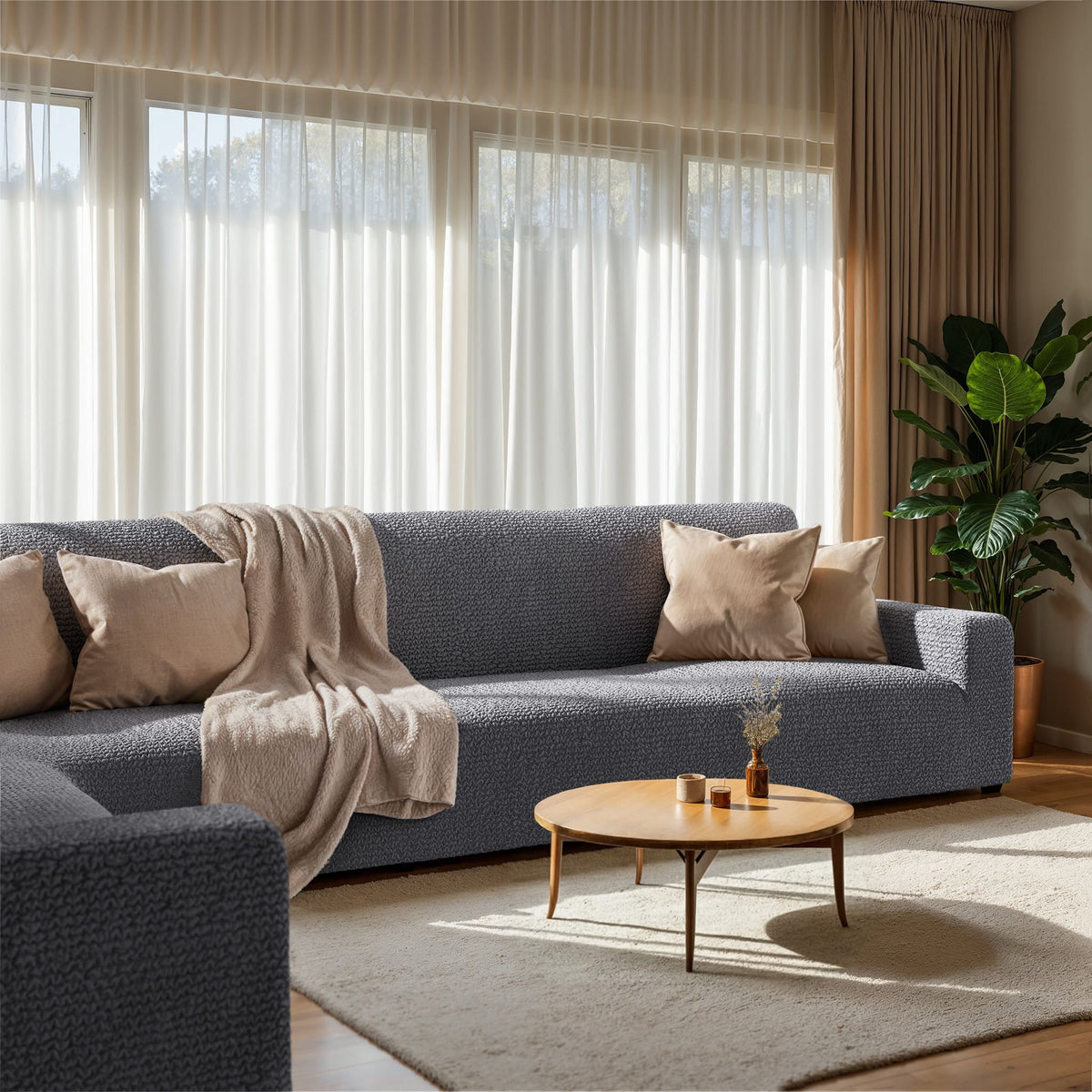 Corner Sofa Slipcover, Comfort Collection – Dark Grey, interior view 1 | Dark Grey