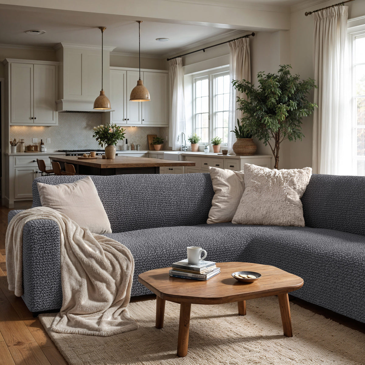 Corner Sofa Slipcover, Comfort Collection – Dark Grey, interior view 2 | Dark Grey