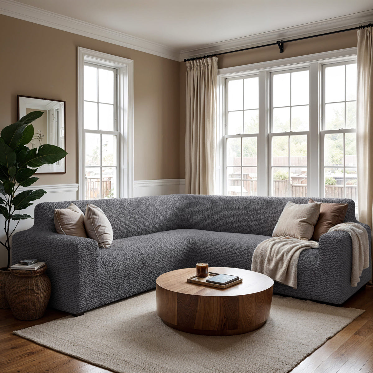 Corner Sofa Slipcover, Comfort Collection – Dark Grey, interior view 3 | Dark Grey