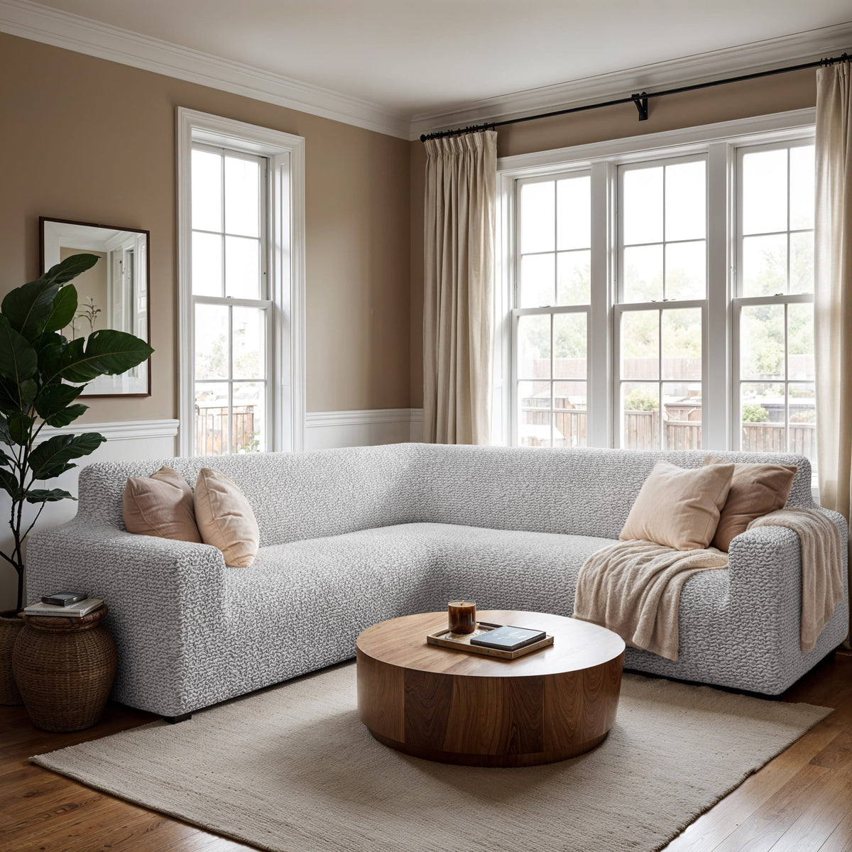 Corner Sofa Slipcover, Comfort Collection – Light Grey, interior view 3 | Light Grey