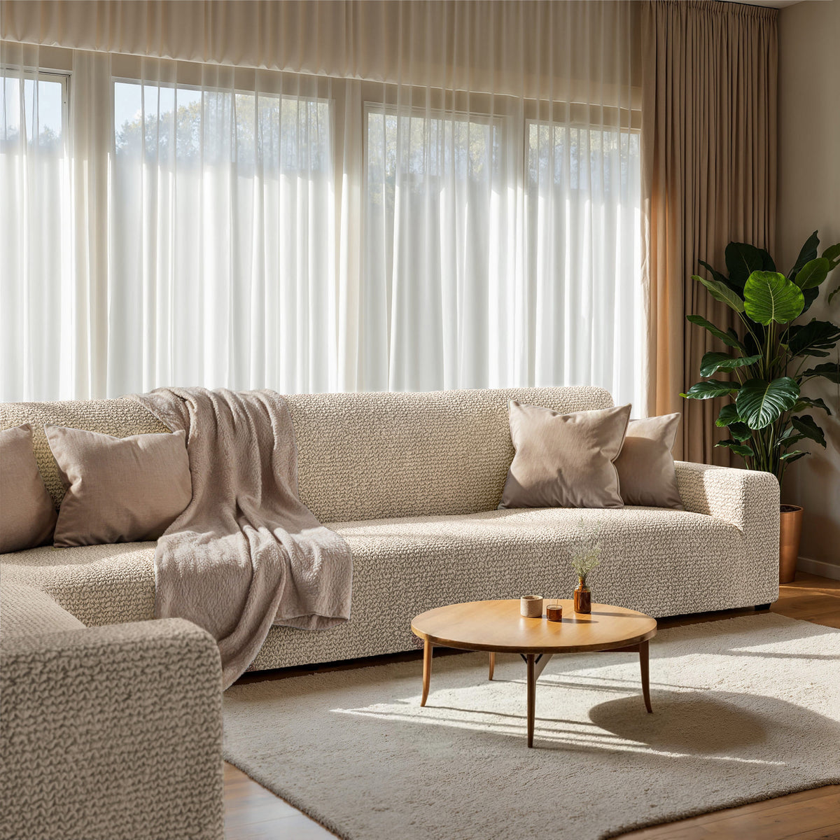 Corner Sofa Slipcover, Comfort Collection – Macadamia, interior view 1 | Macadamia