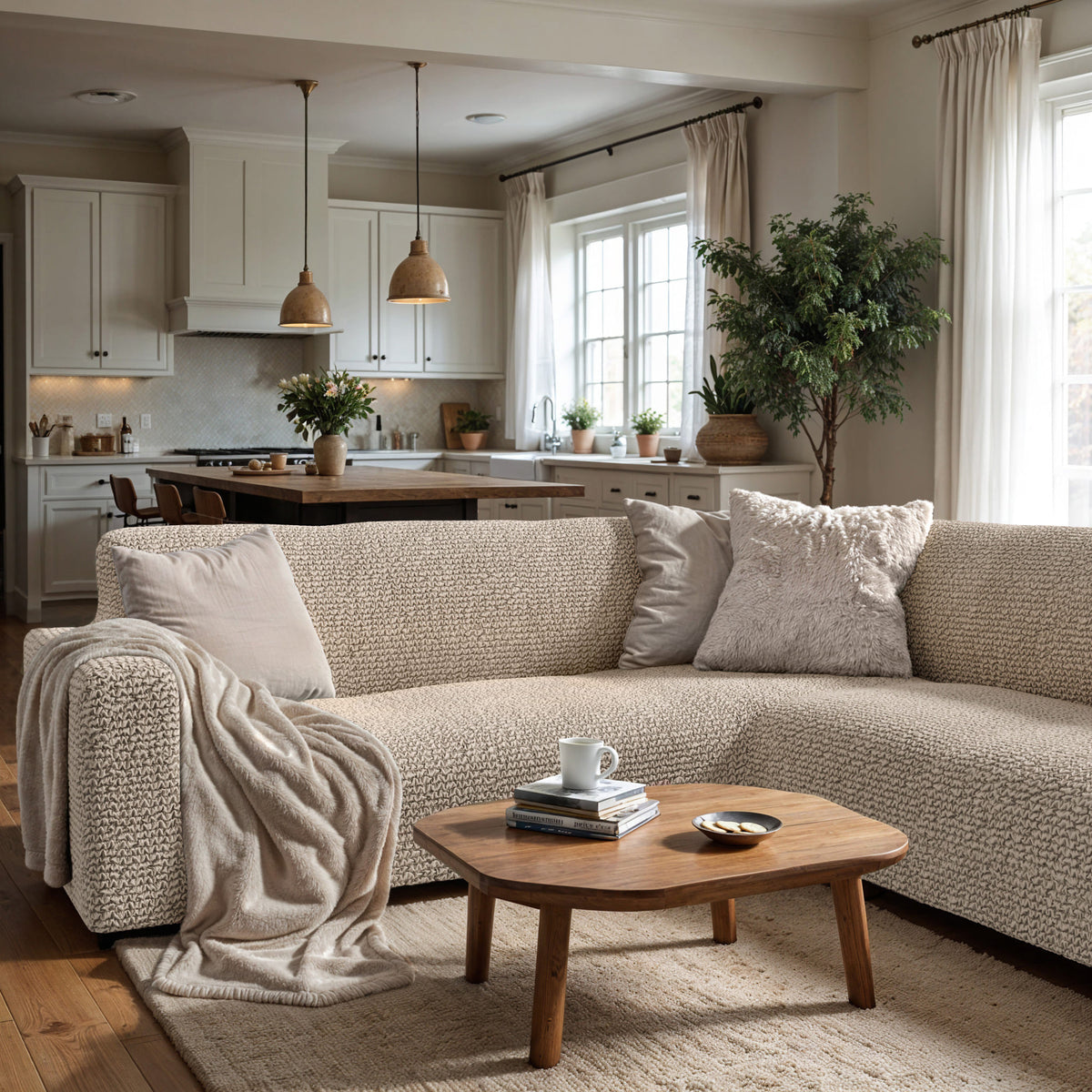 Corner Sofa Slipcover, Comfort Collection – Macadamia, interior view 2 | Macadamia
