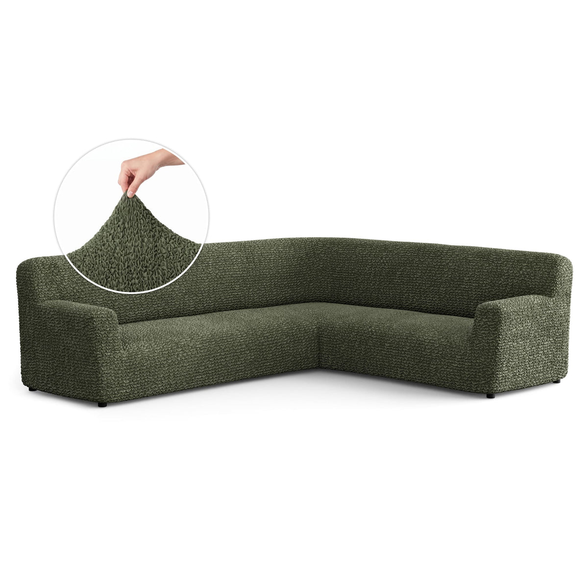 Corner Sofa Slipcover, Comfort Collection – Moss Green, front view | Moss Green