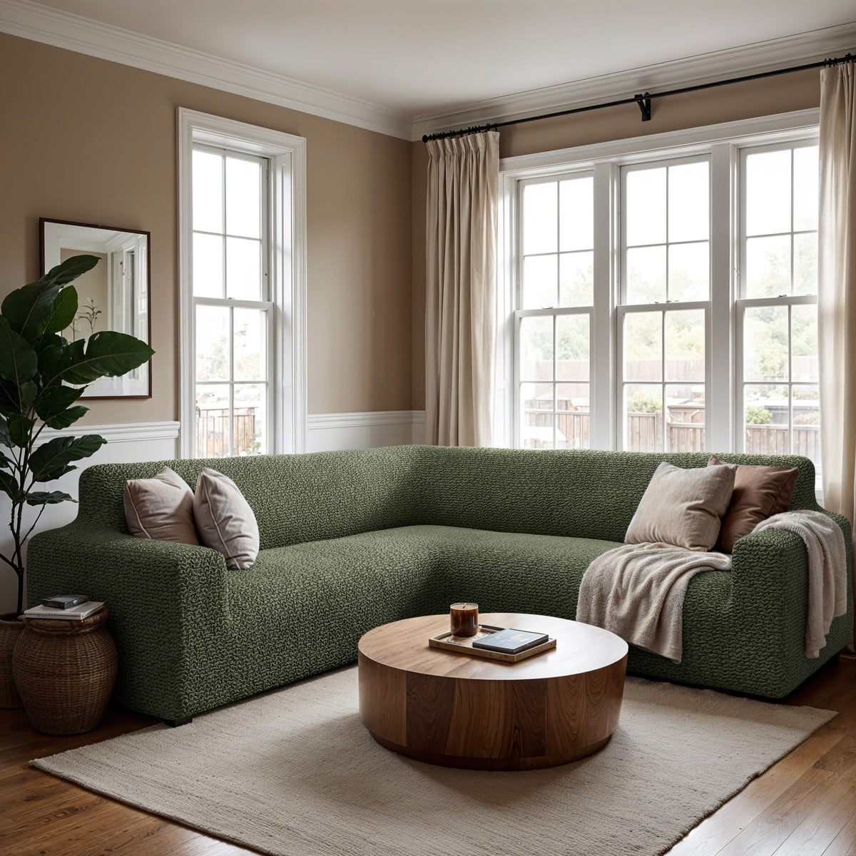 Corner Sofa Slipcover, Comfort Collection – Moss Green, interior view 3 | Moss Green
