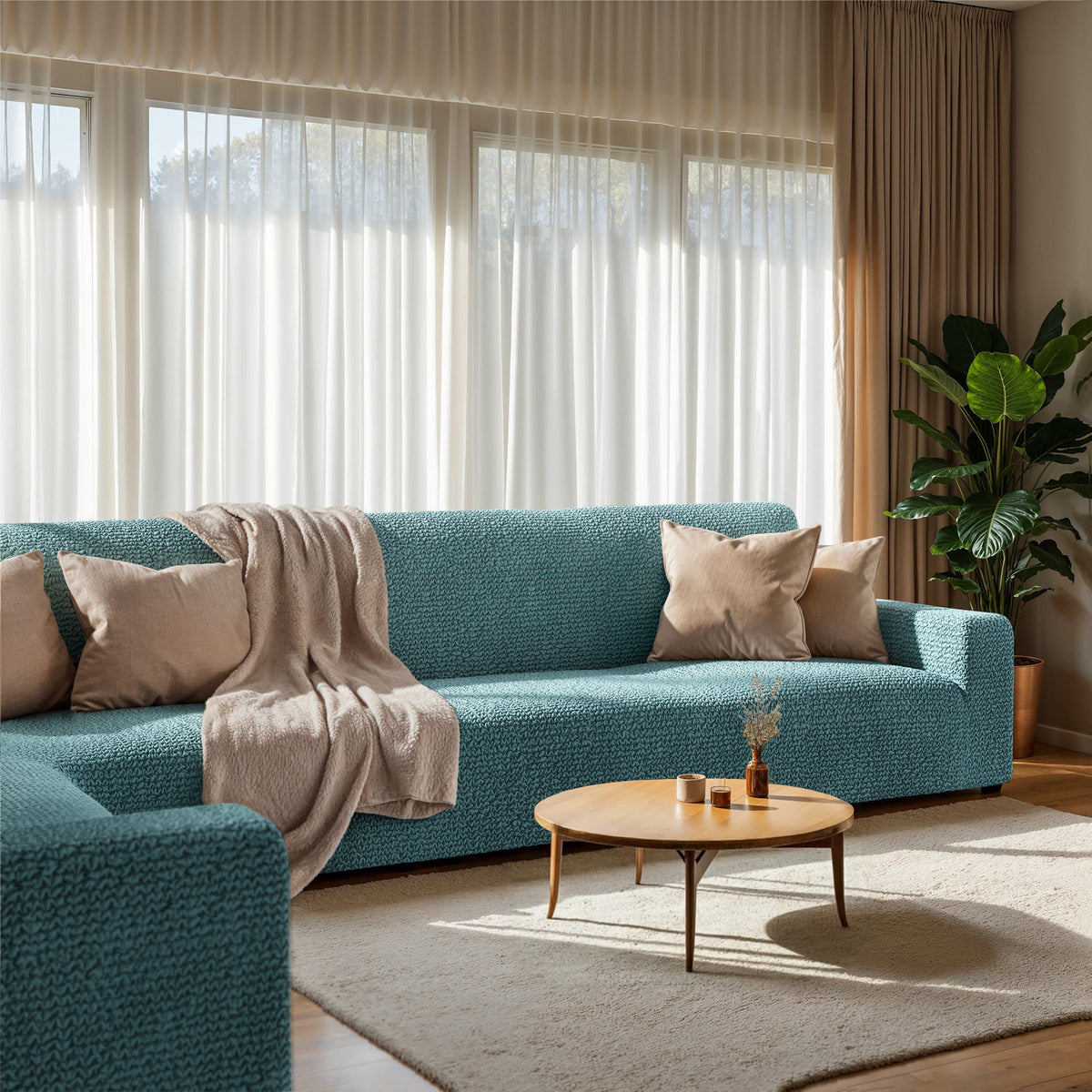 Corner Sofa Slipcover, Comfort Collection – Teal, interior view 1 | Teal