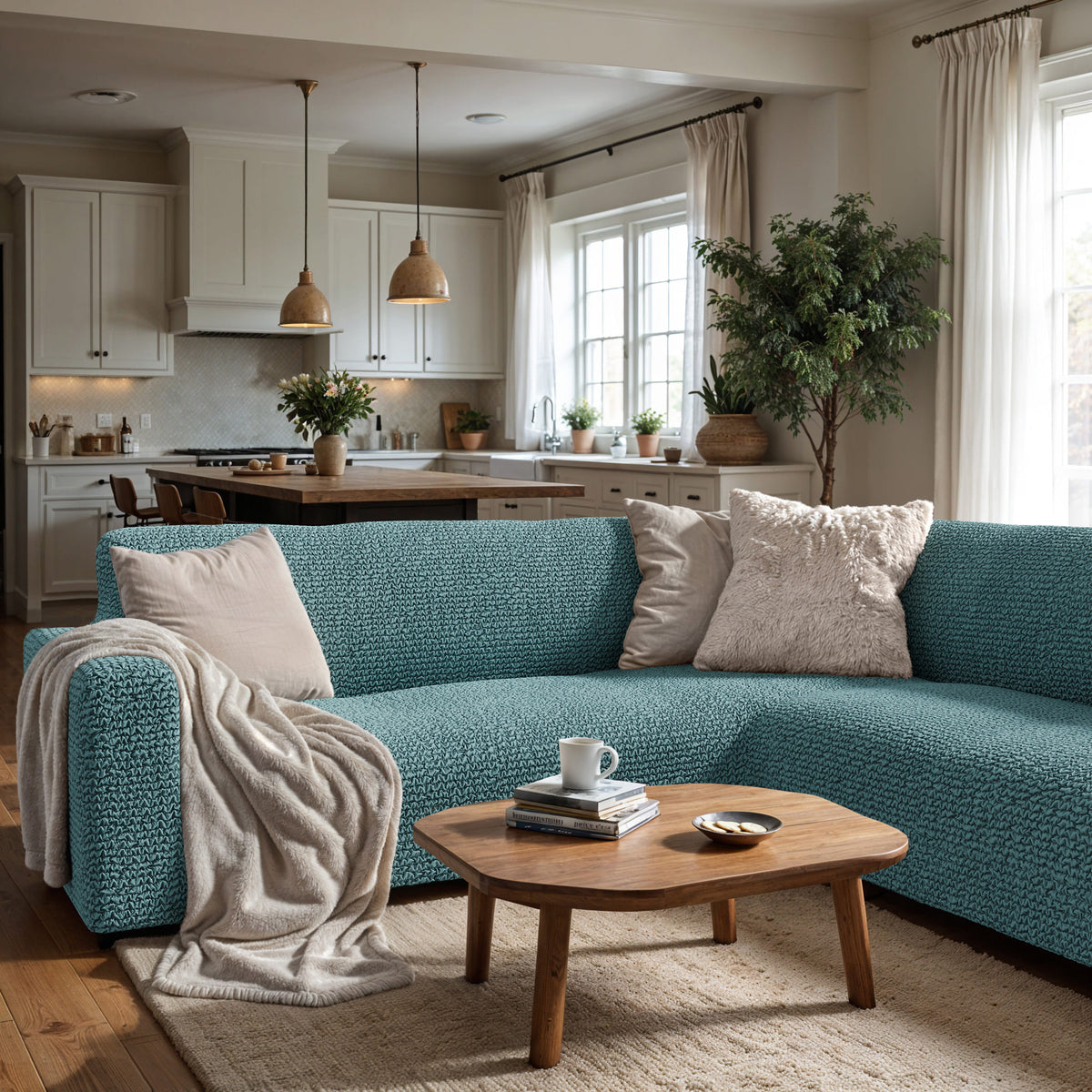 Corner Sofa Slipcover, Comfort Collection – Teal, interior view 2 | Teal