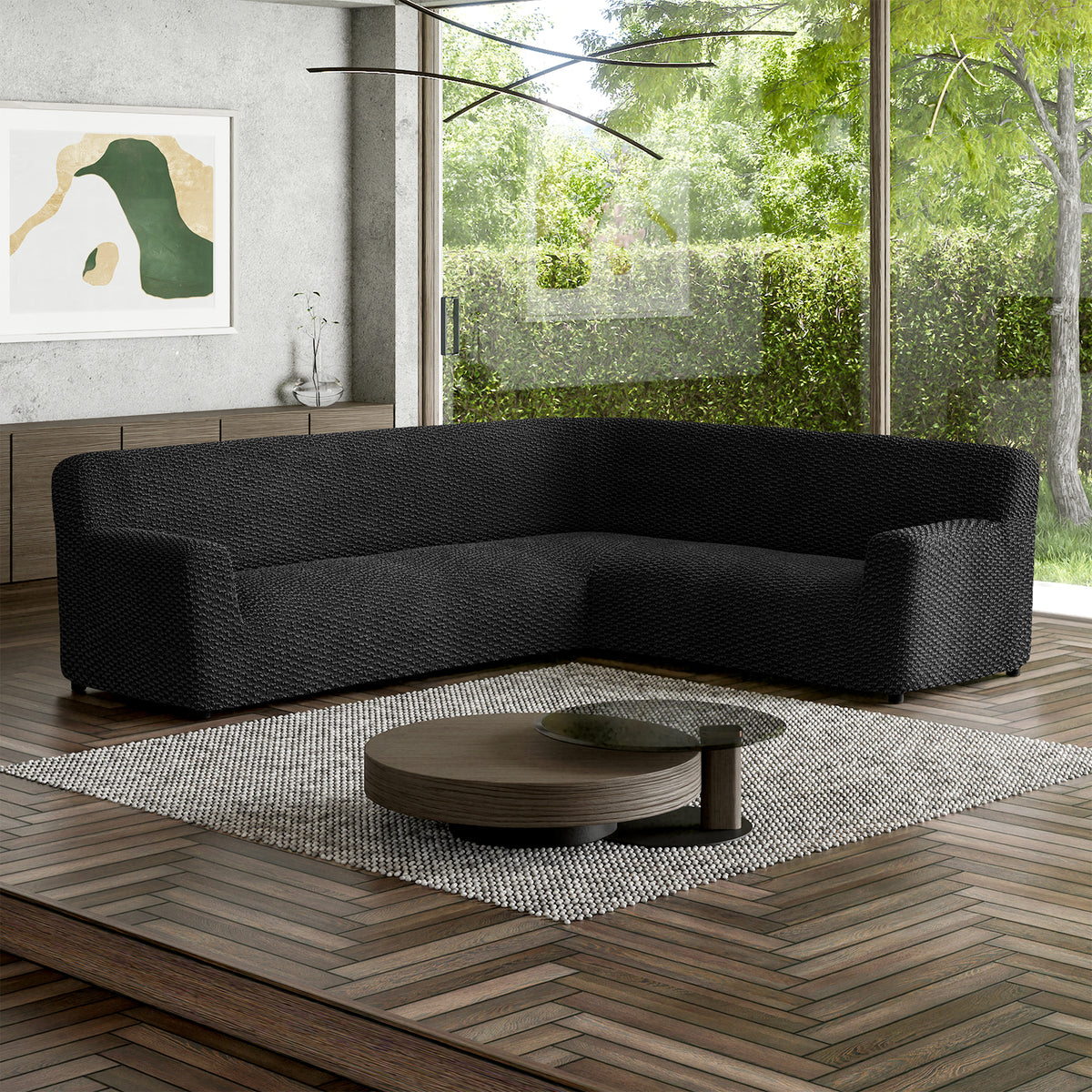 Corner Sofa Slipcover, Embrace Collection – Black, interior view 1 | Black