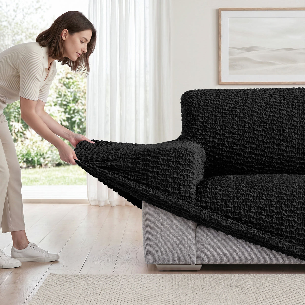 Corner Sofa Slipcover, Embrace Collection – Black, installation view | Black