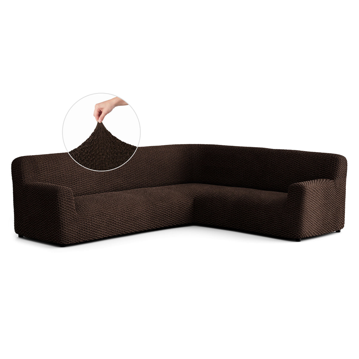 Corner Sofa Slipcover, Embrace Collection – Dark Brown, front view | Dark Brown