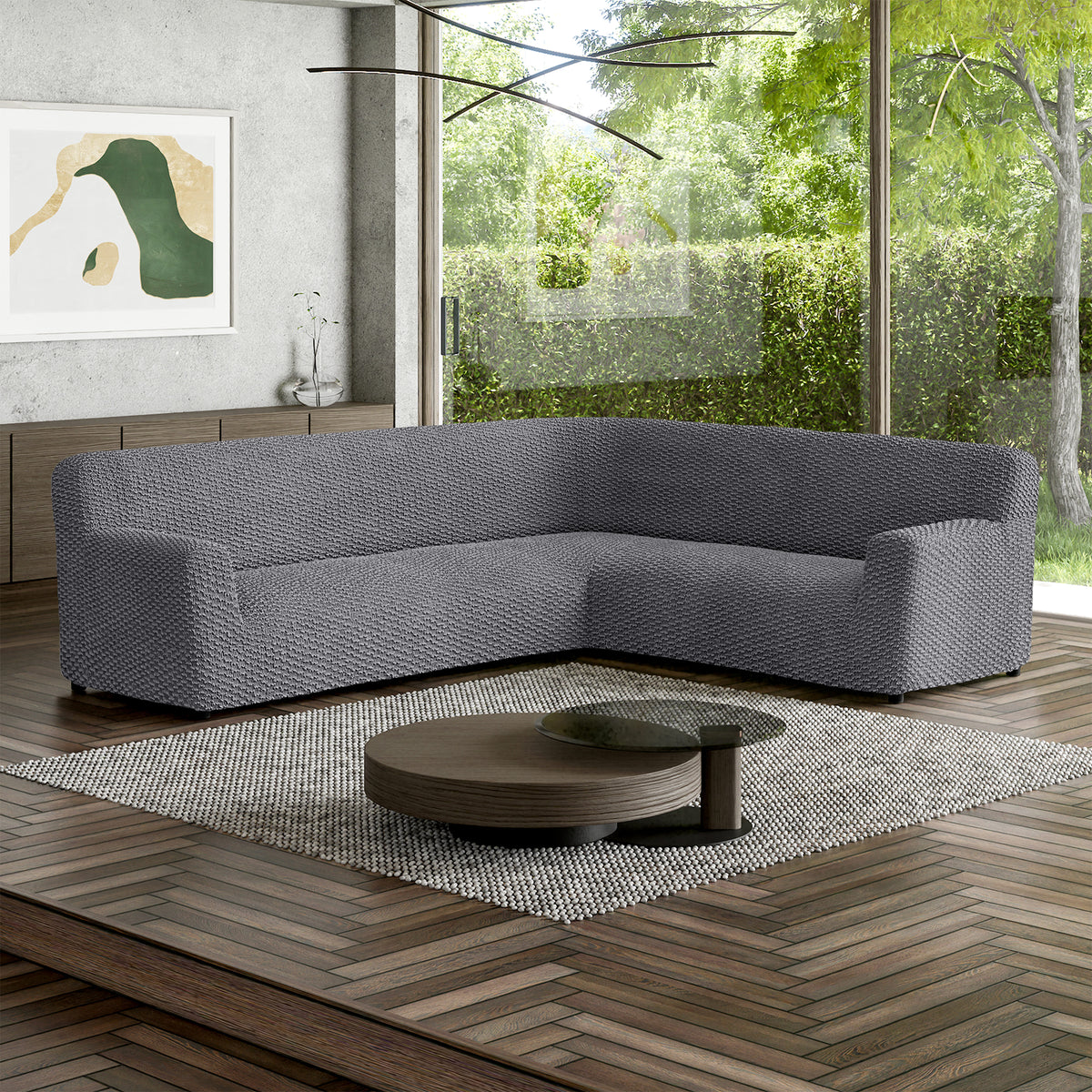 Corner Sofa Slipcover, Embrace Collection – Dark Grey, interior view 1 | Dark Grey
