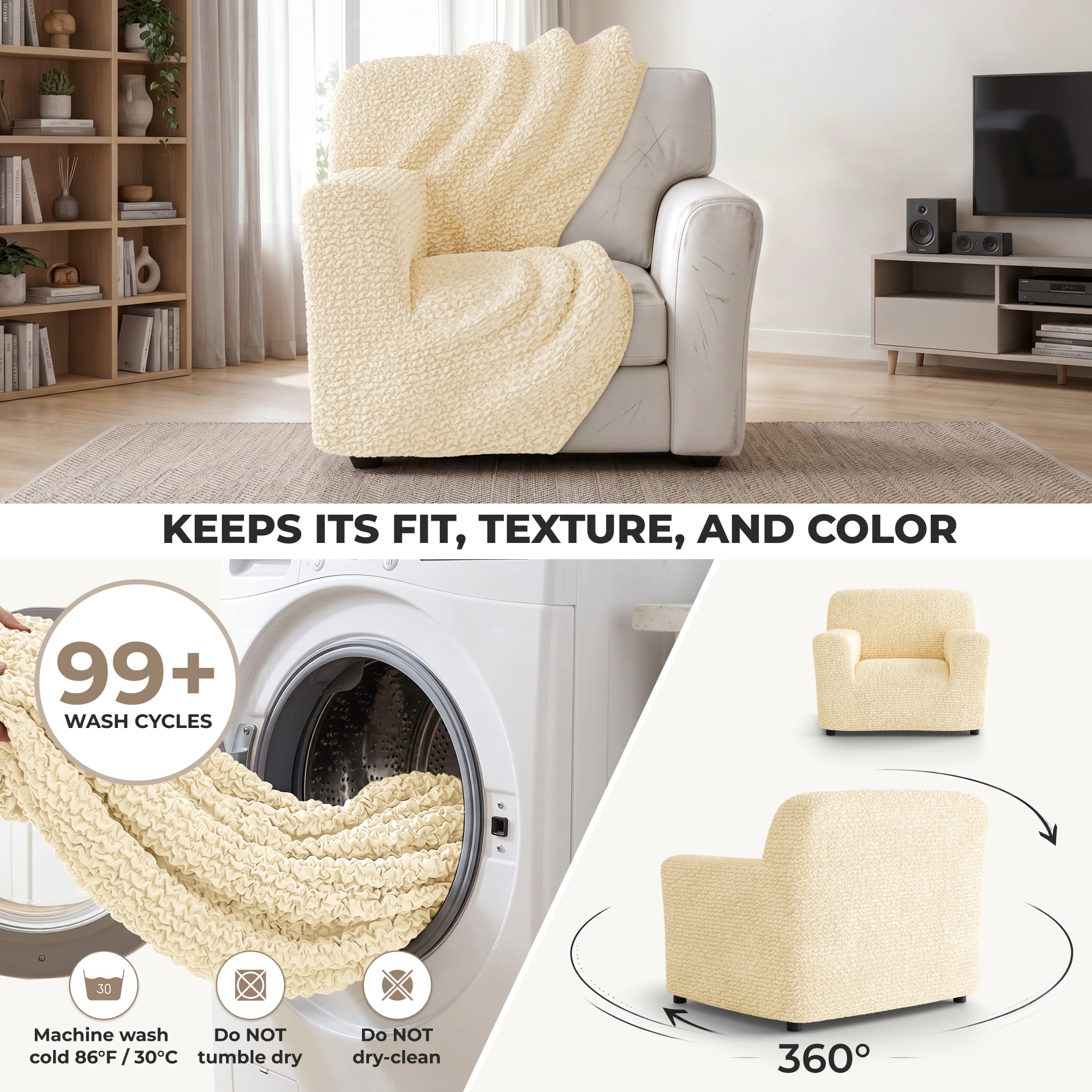 Armchair Slipcover, Comfort Collection – Cream, color swatch | Cream