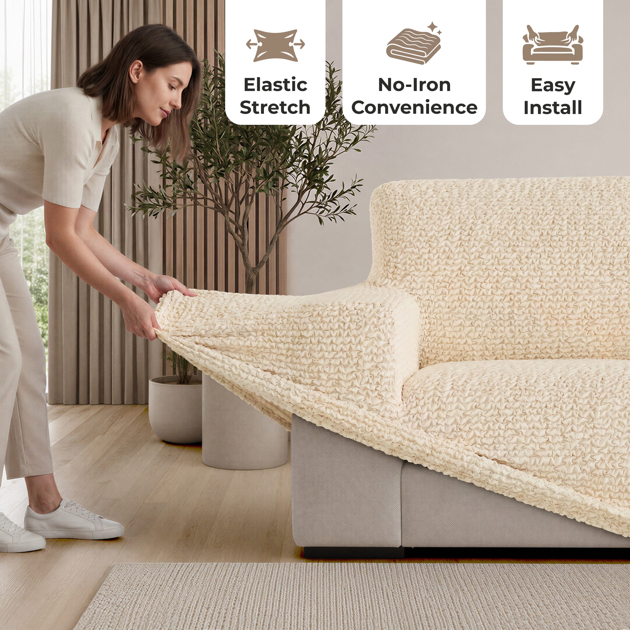 L-Shaped Sofa Slipcover (Left Chaise), Comfort Collection – Cream, color swatch | Cream