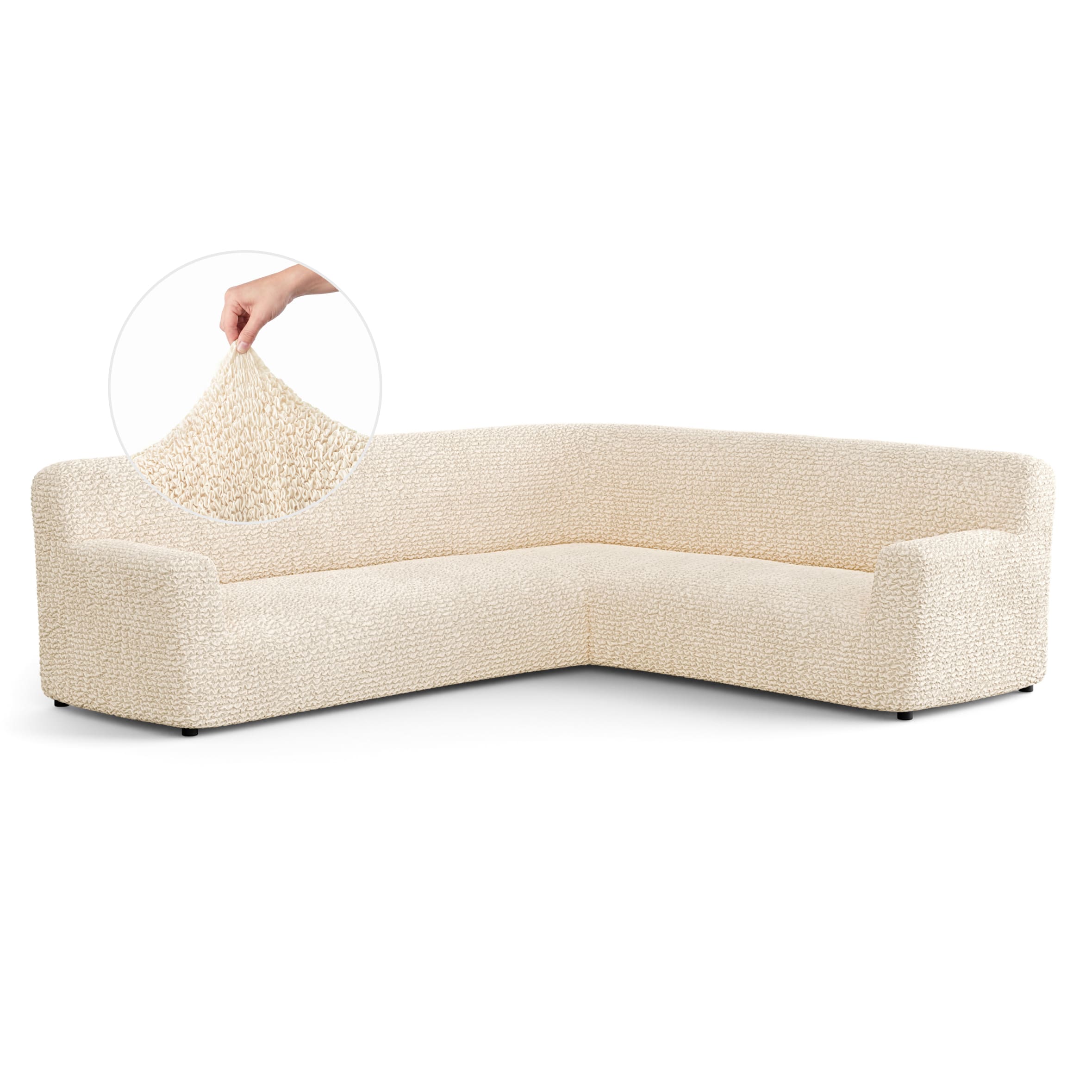 Corner Sofa Slipcover, Comfort Collection – Cream, front view | Cream