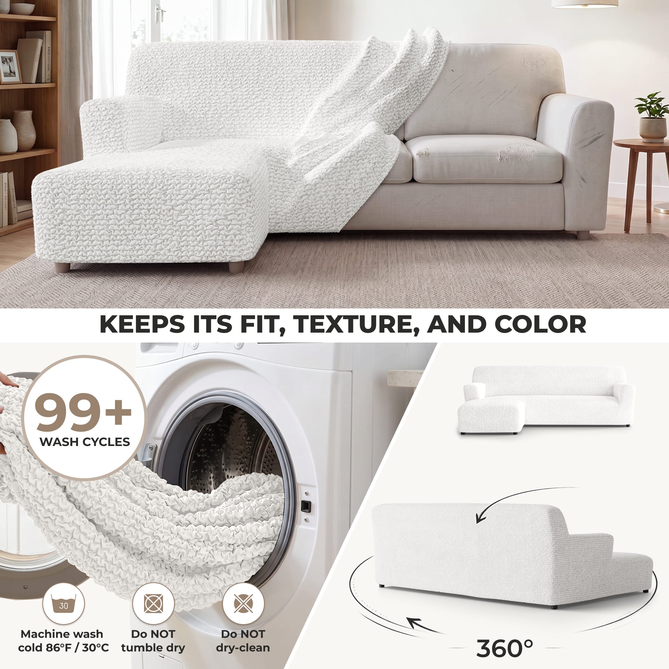 L-Shaped Sofa Slipcover (Left Chaise), Comfort Collection – Crisp White, color swatch | Crisp White