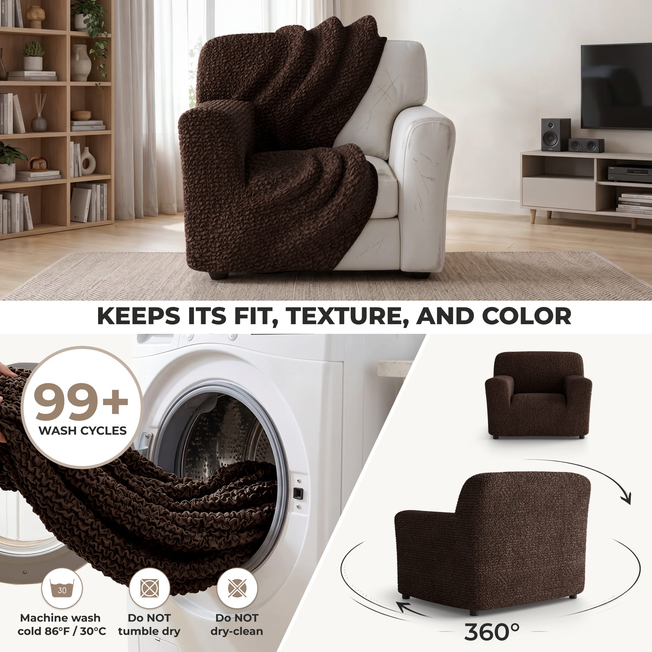 Armchair Slipcover, Comfort Collection – Dark Brown, side view | Dark Brown