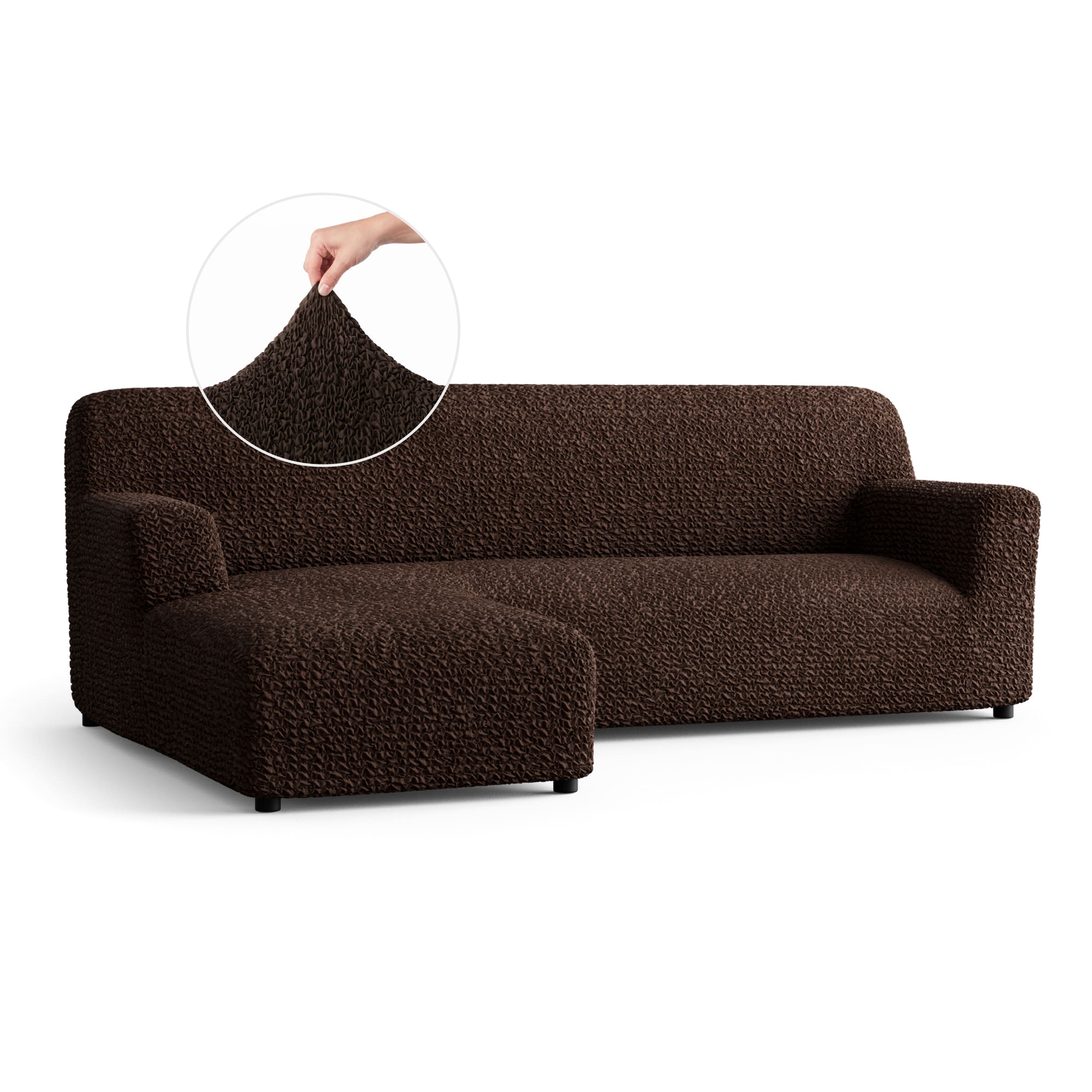 L-Shaped Sofa Slipcover (Left Chaise), Comfort Collection – Dark Brown, front view | Dark Brown