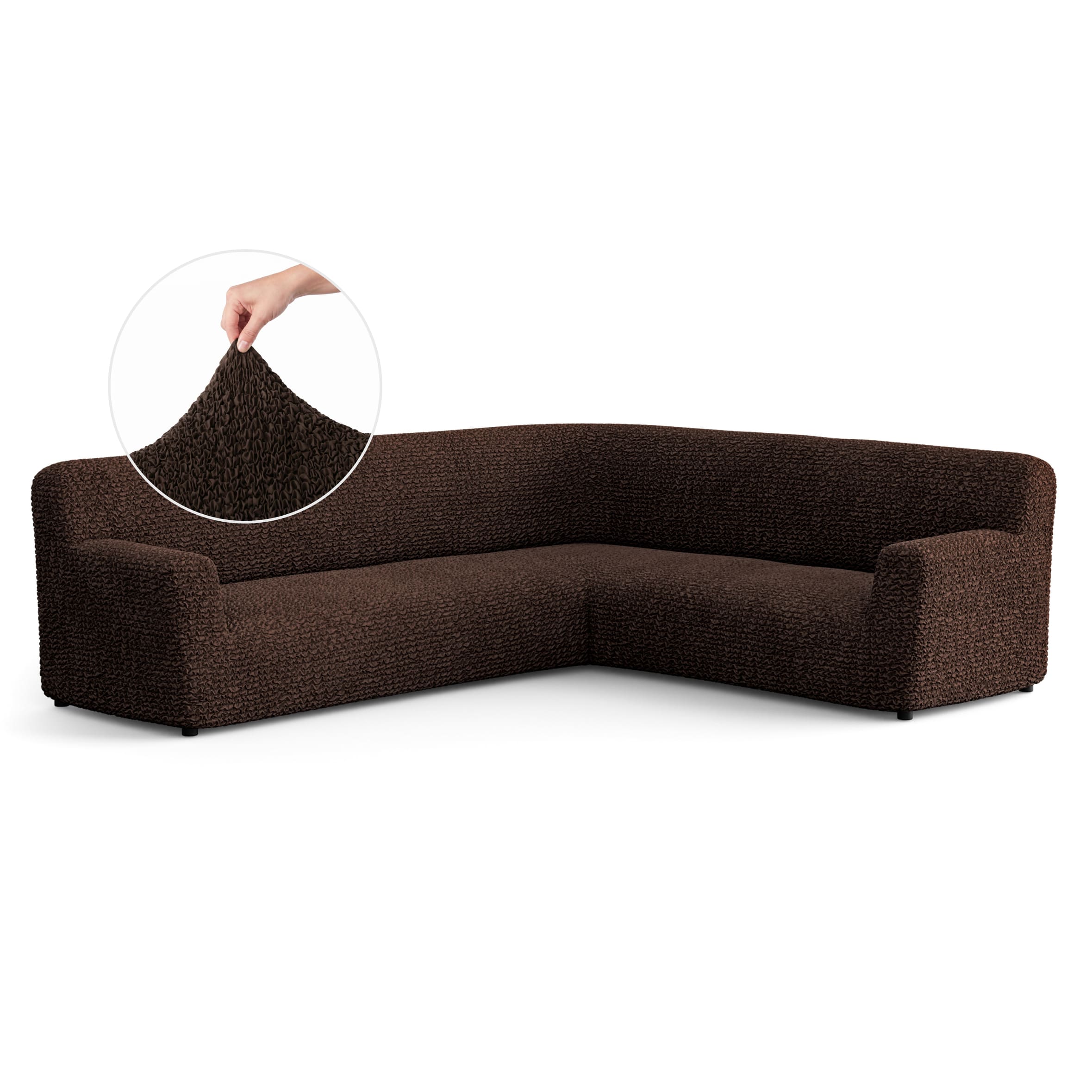 Corner Sofa Slipcover, Comfort Collection – Dark Brown, front view | Dark Brown