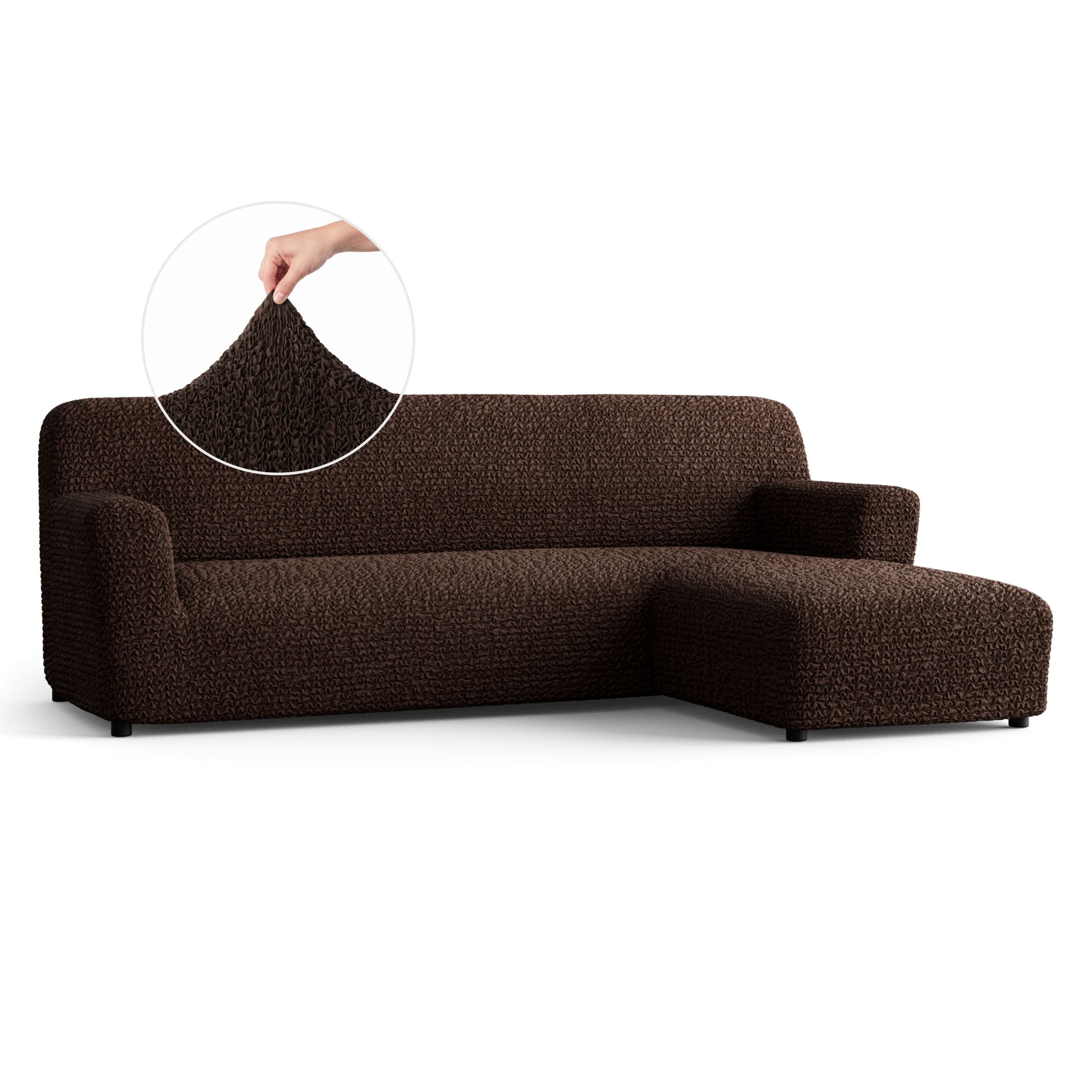 L-Shaped Sofa Slipcover (Right Chaise), Comfort Collection – Dark Brown, front view | Dark Brown
