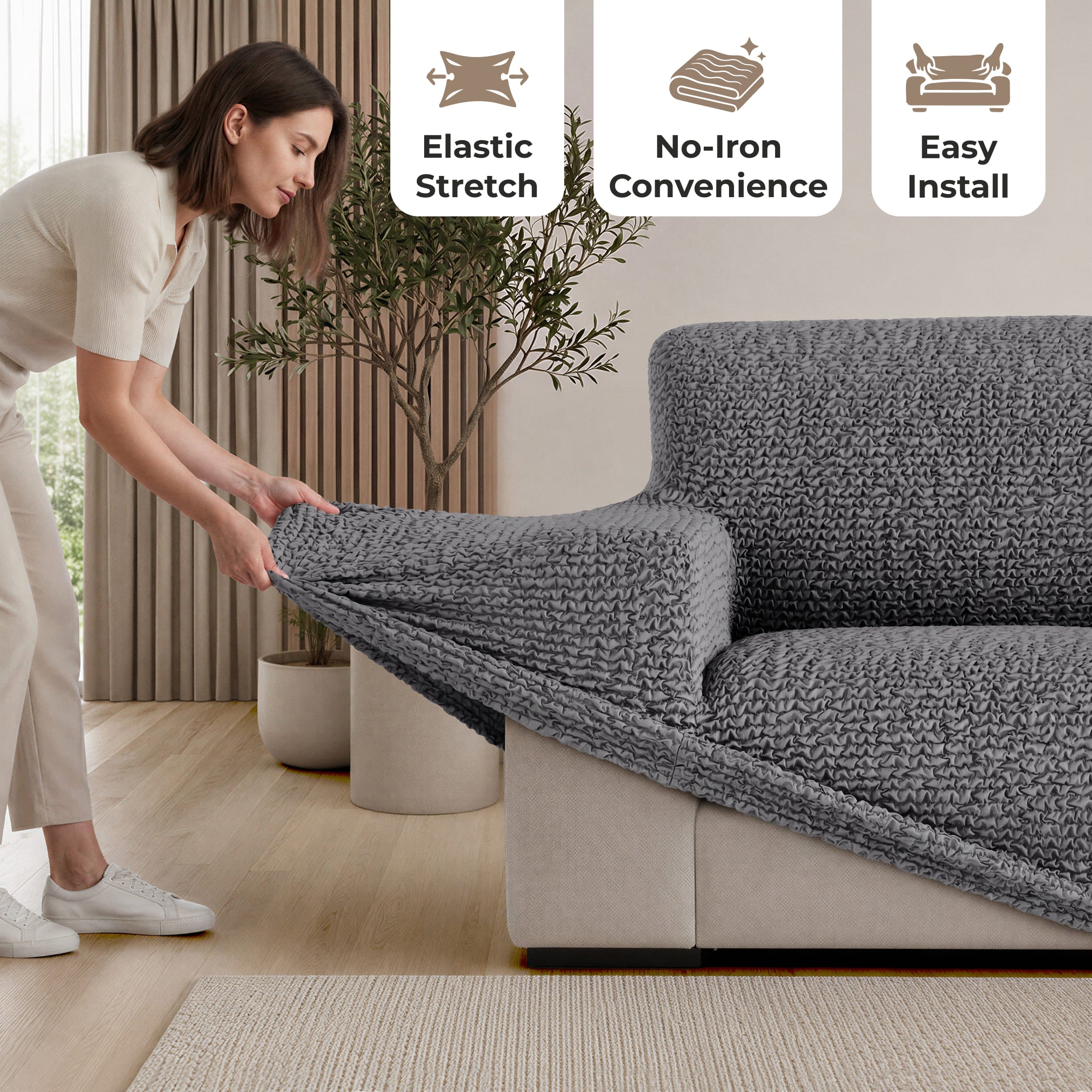 L-Shaped Sofa Slipcover (Left Chaise), Comfort Collection – Dark Grey, color swatch | Dark Grey