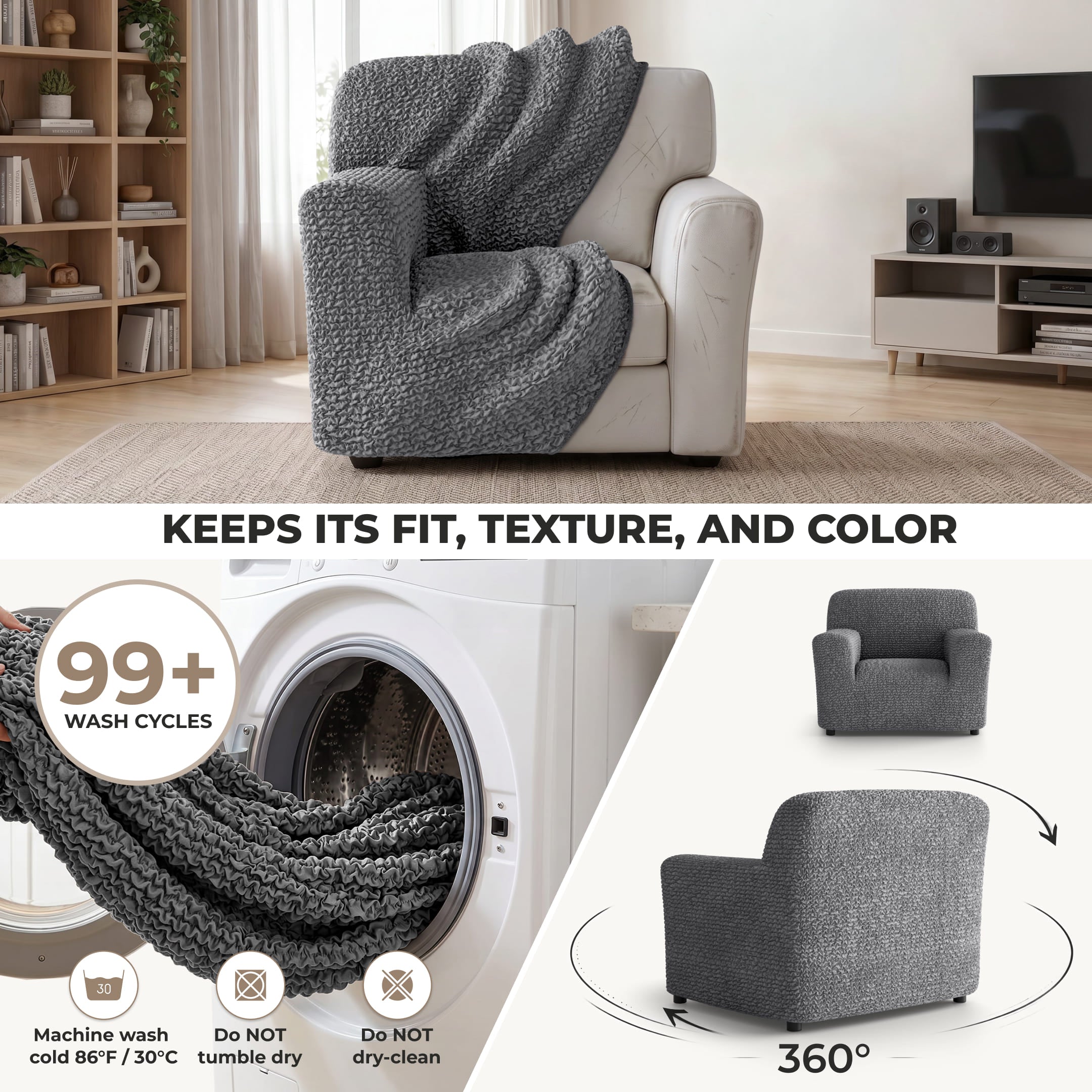 Armchair Slipcover, Comfort Collection – Dark Grey, color swatch | Dark Grey