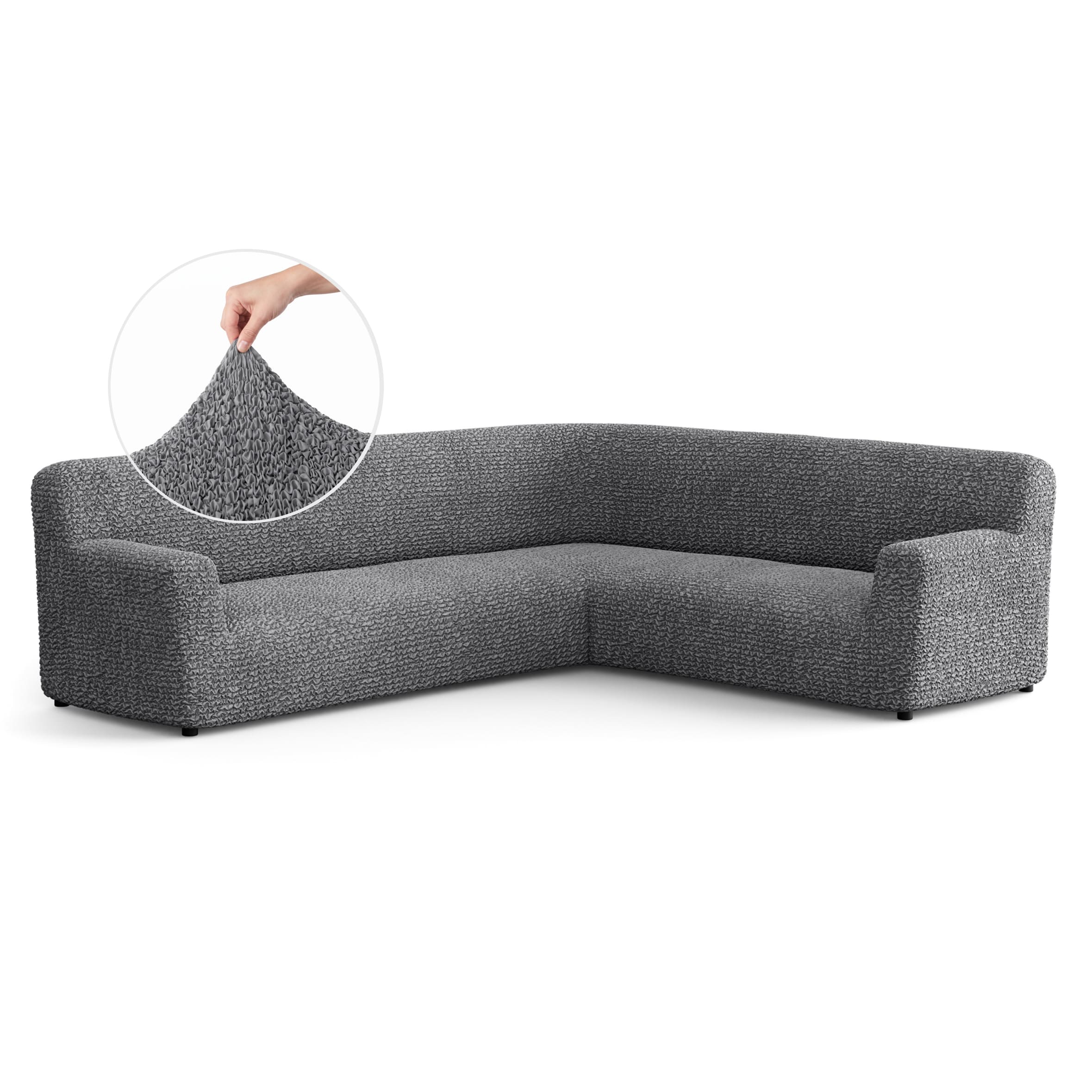 Corner Sofa Slipcover, Comfort Collection – Dark Grey, front view | Dark Grey