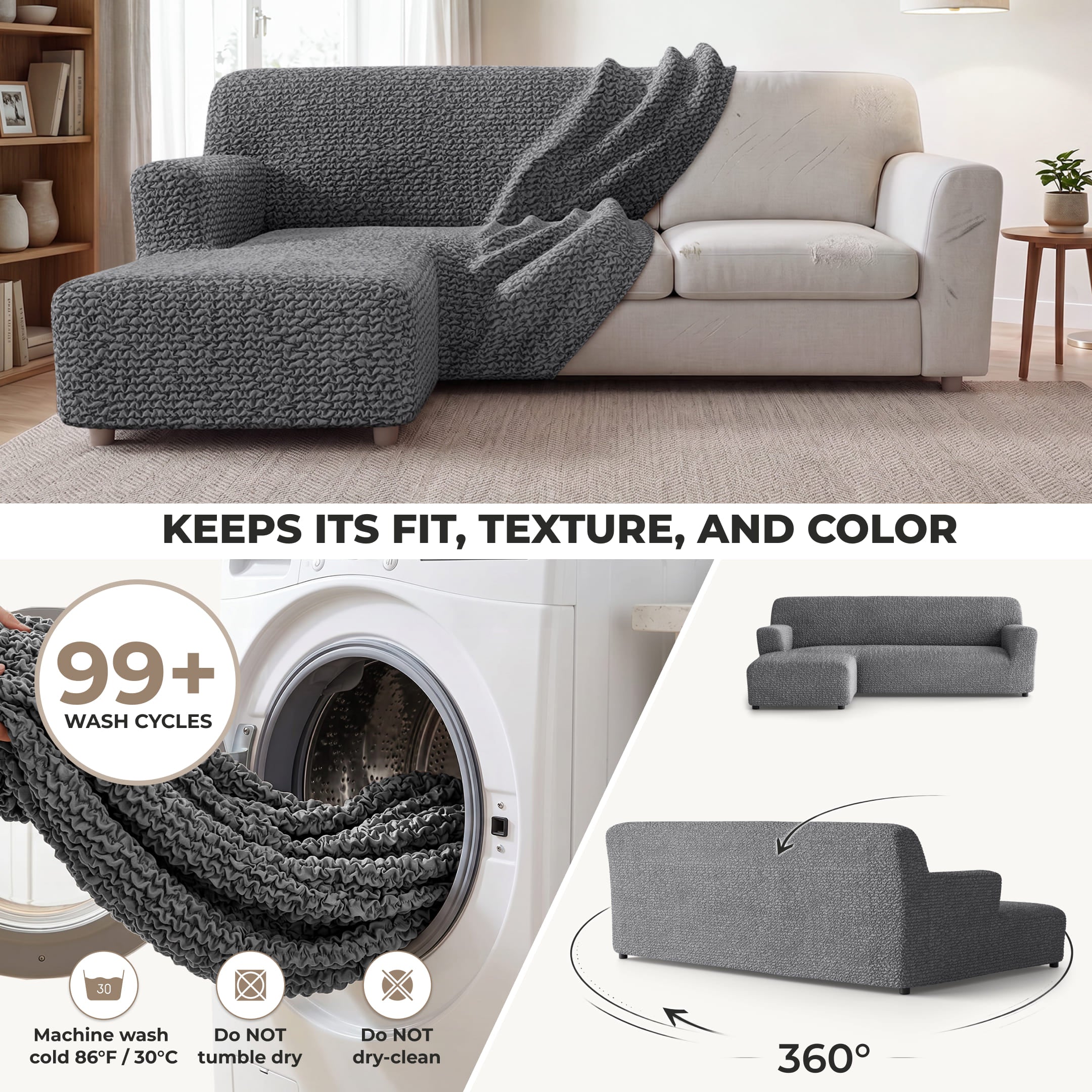 L-Shaped Sofa Slipcover (Left Chaise), Comfort Collection – Dark Grey, color swatch | Dark Grey